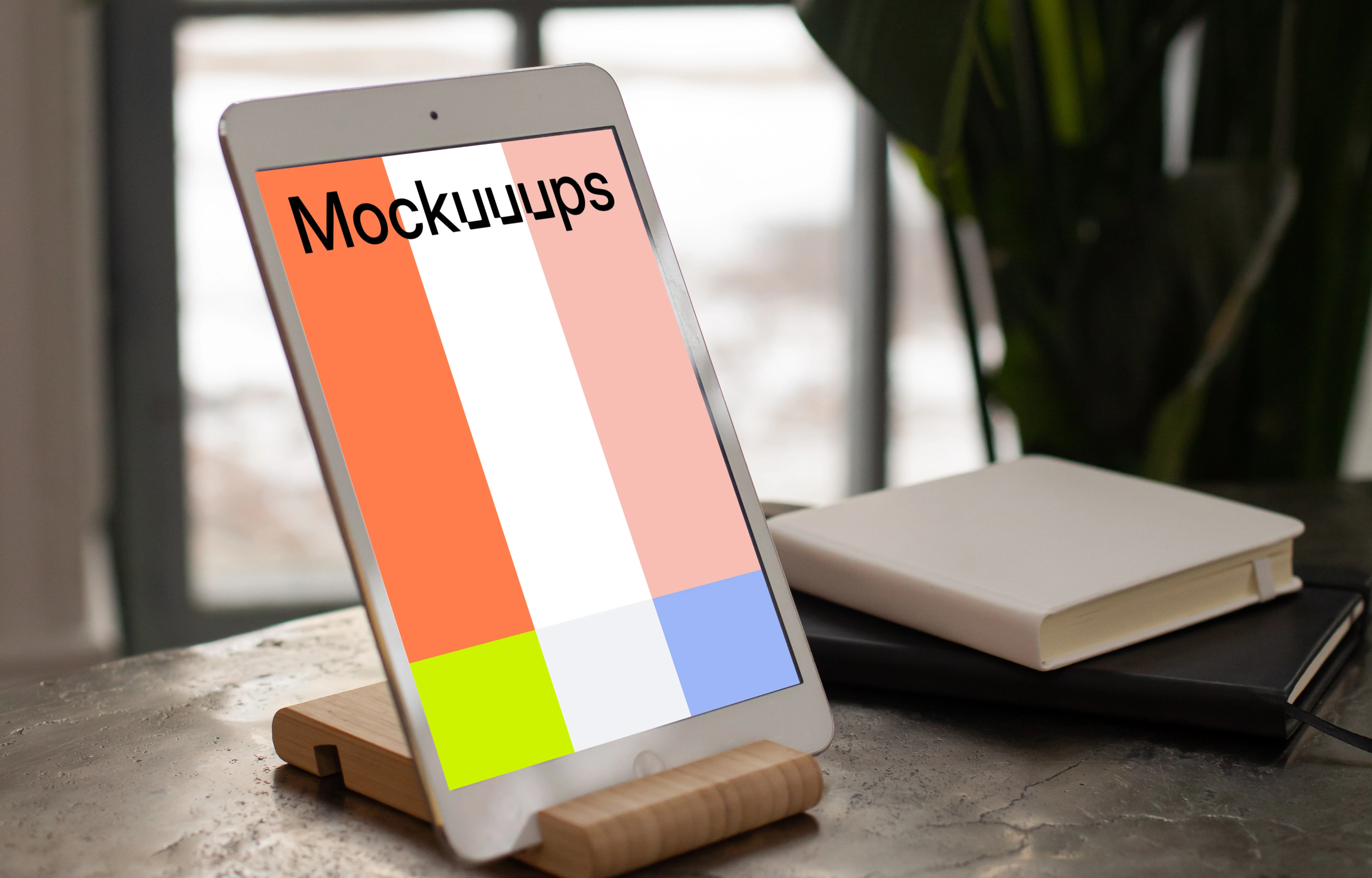 iPad Mini mockup on an wooden stand