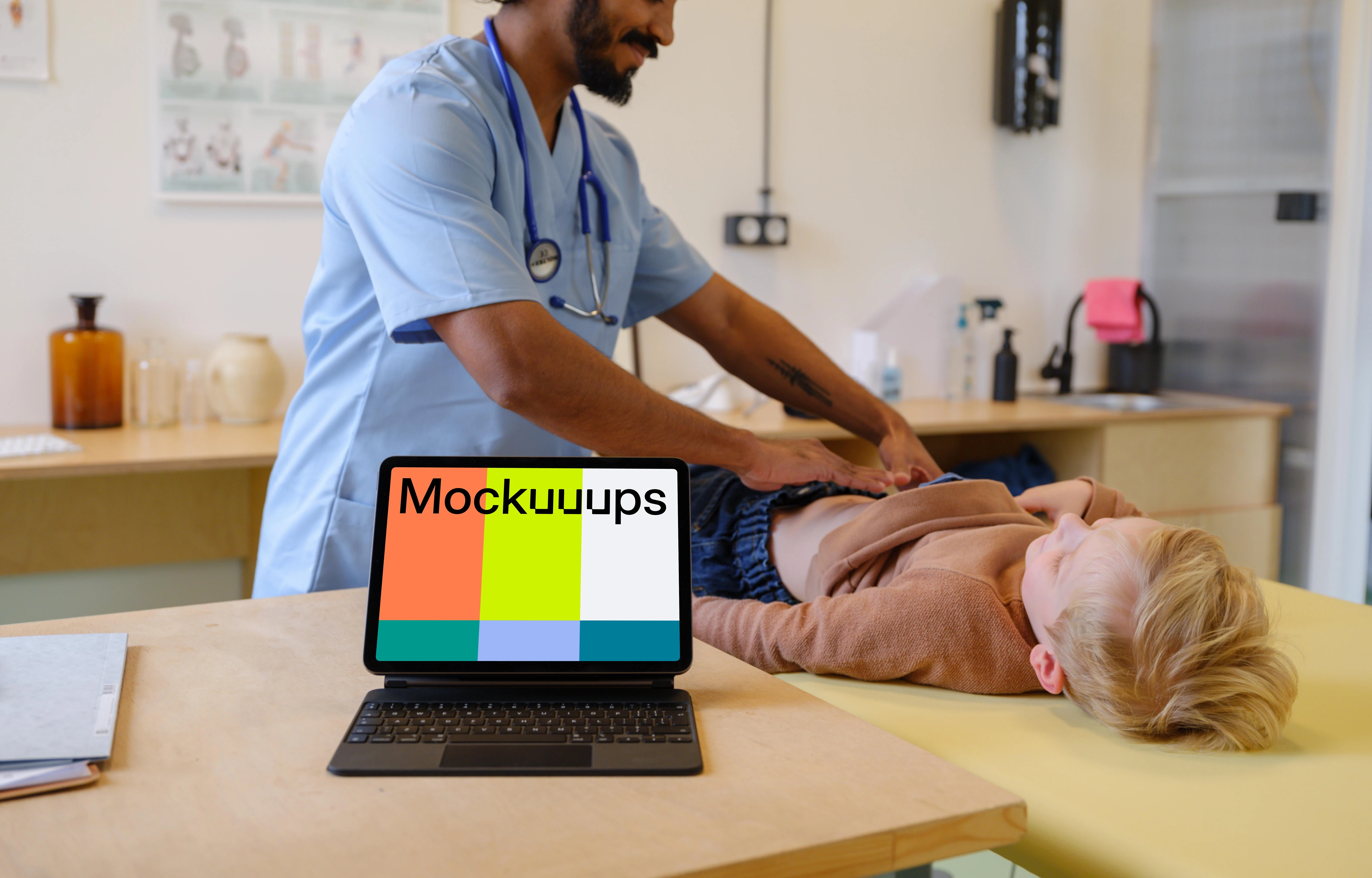 iPad mockup and children’s doctor’s office