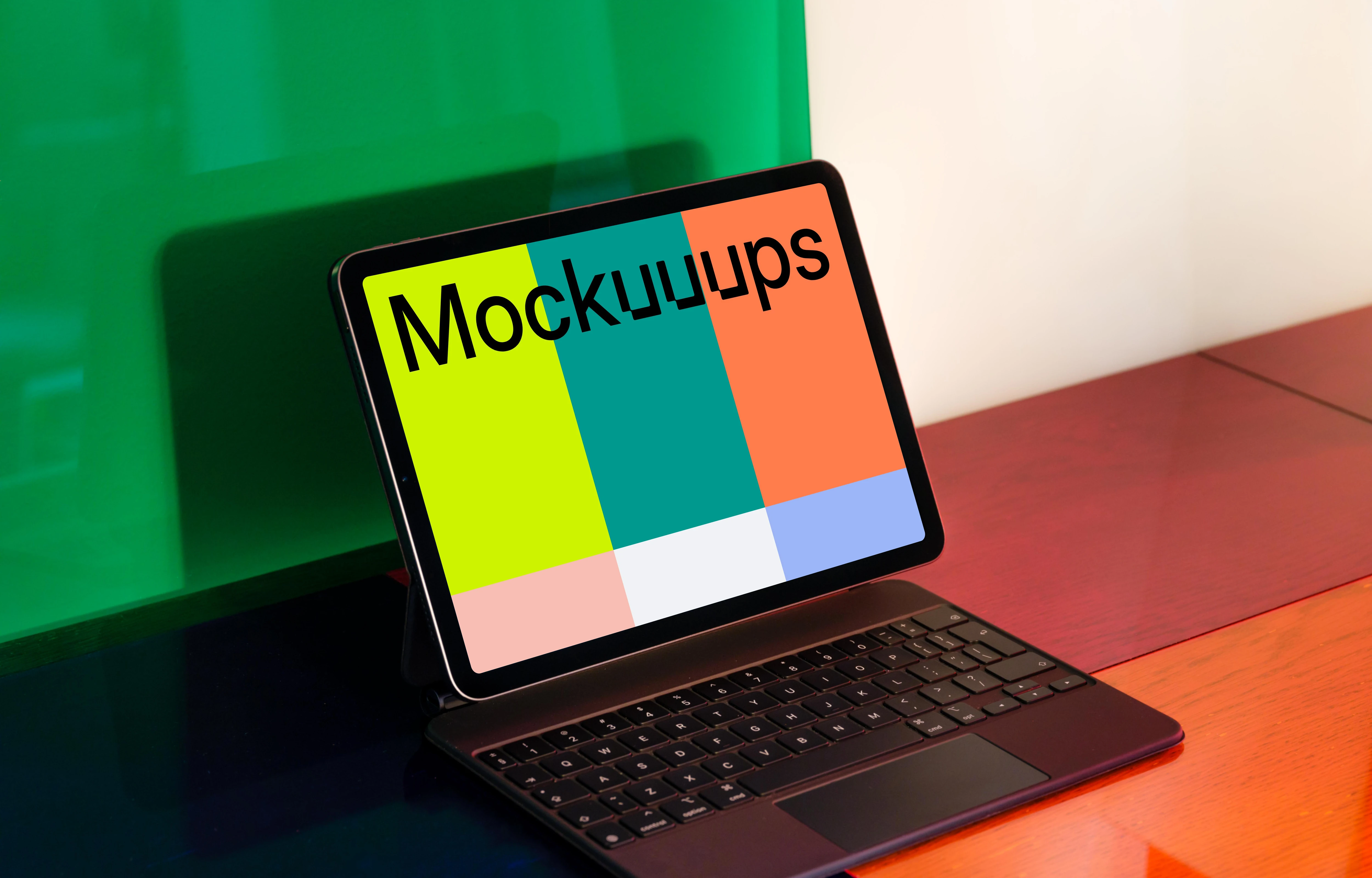 iPad mockup in colorful environment