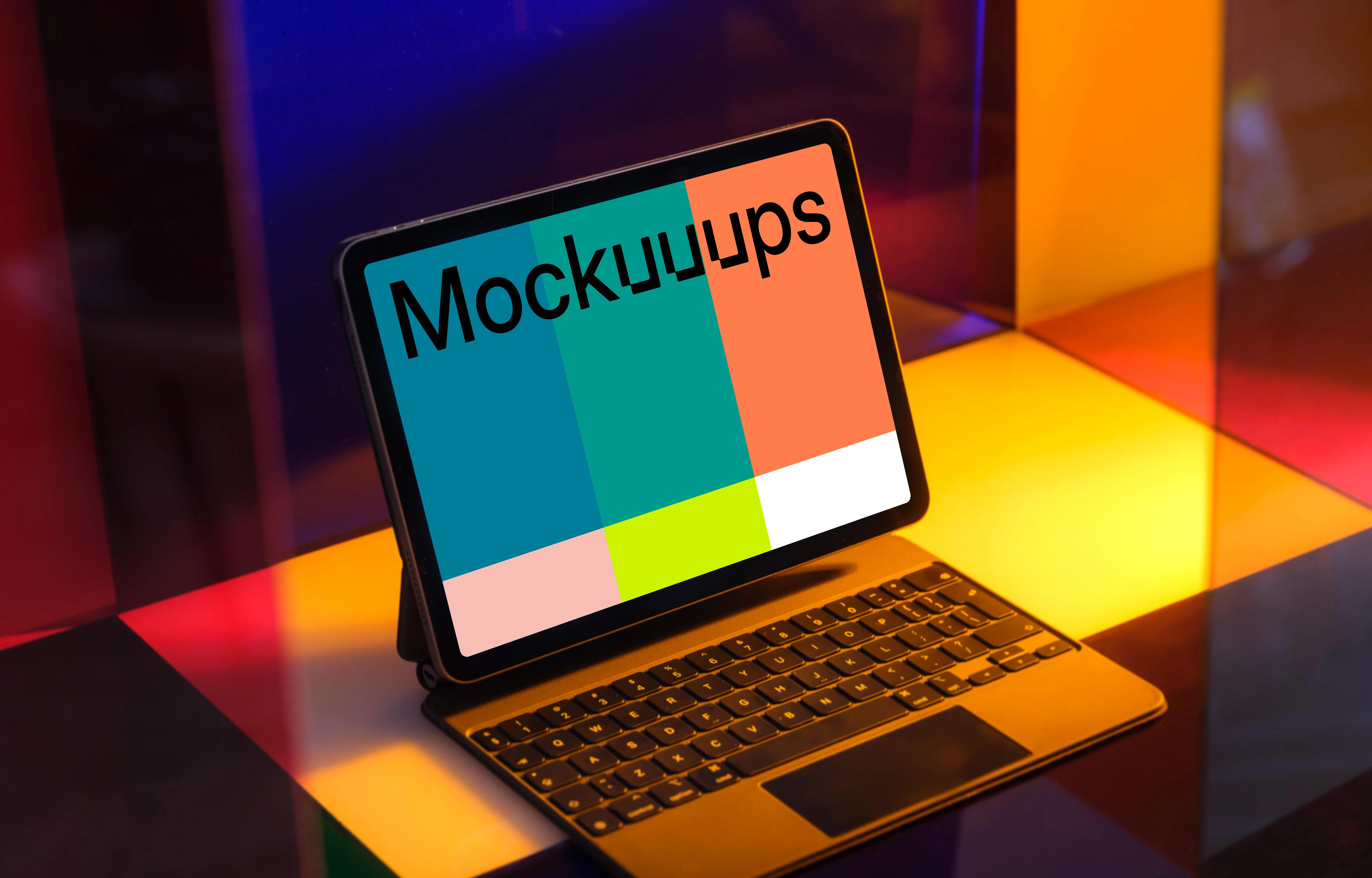 iPad mockup on a colorful background