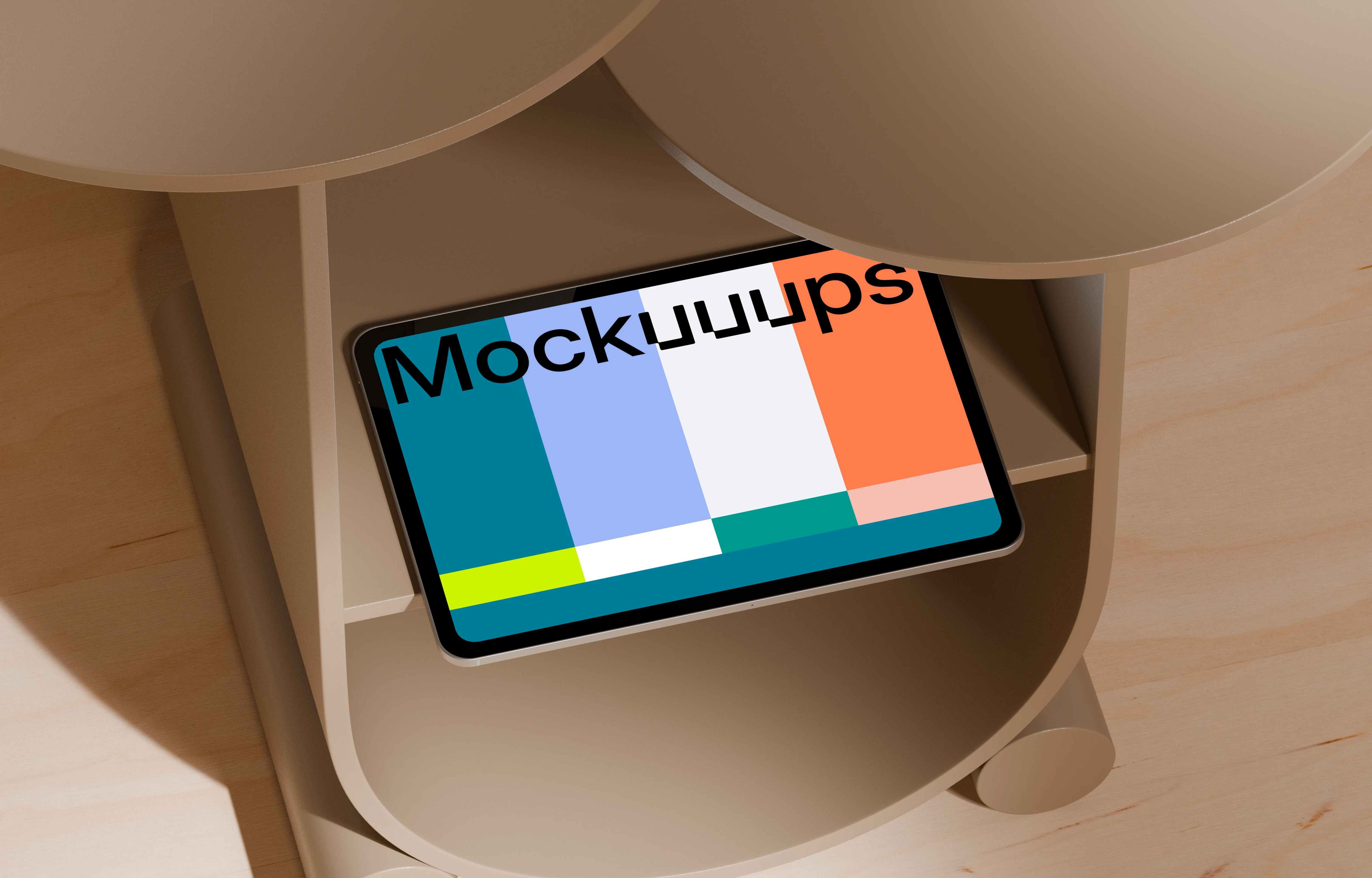 iPad Pro mockup in a modern wooden interior