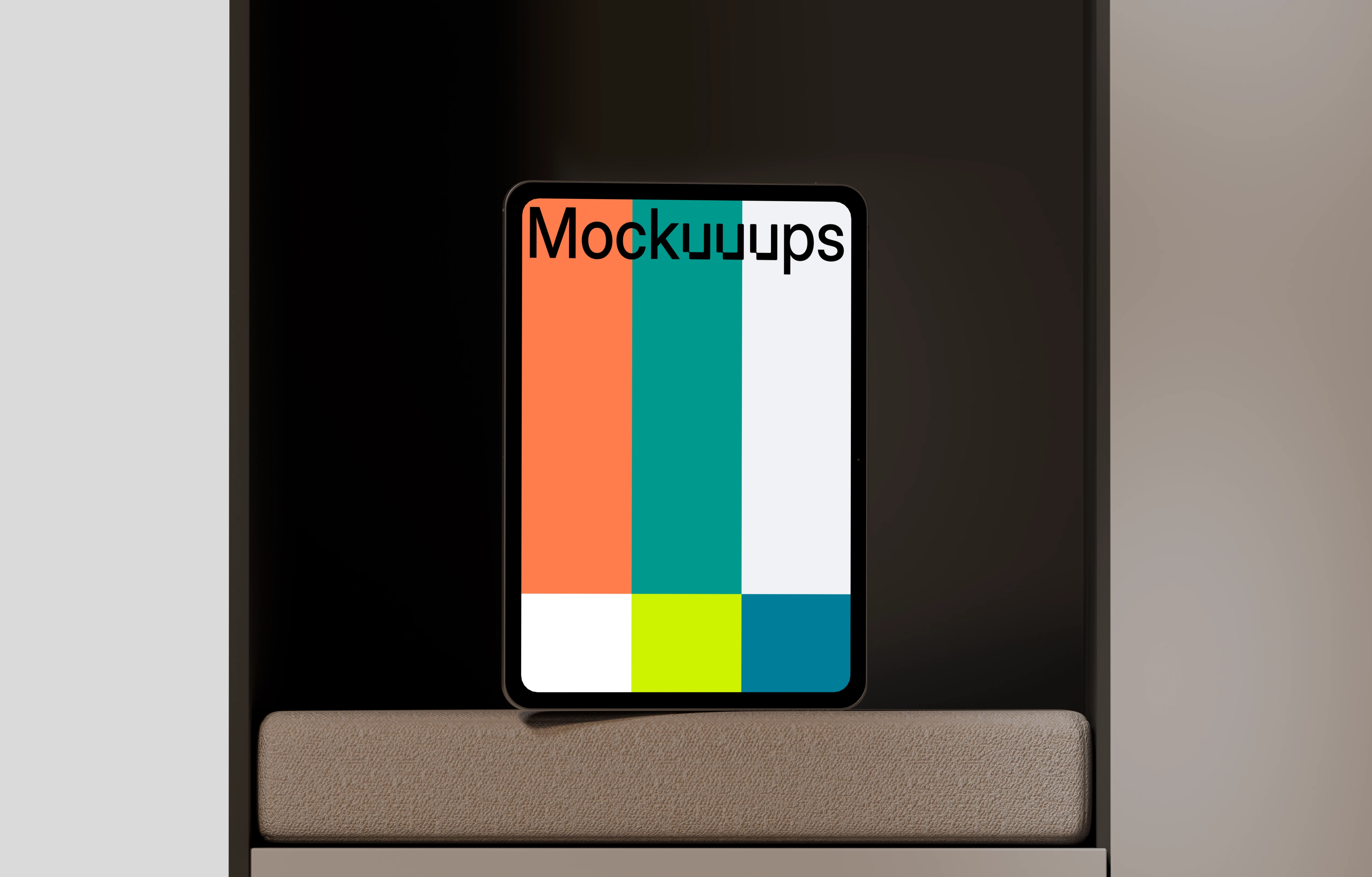 iPad Pro mockup on a modern shelf