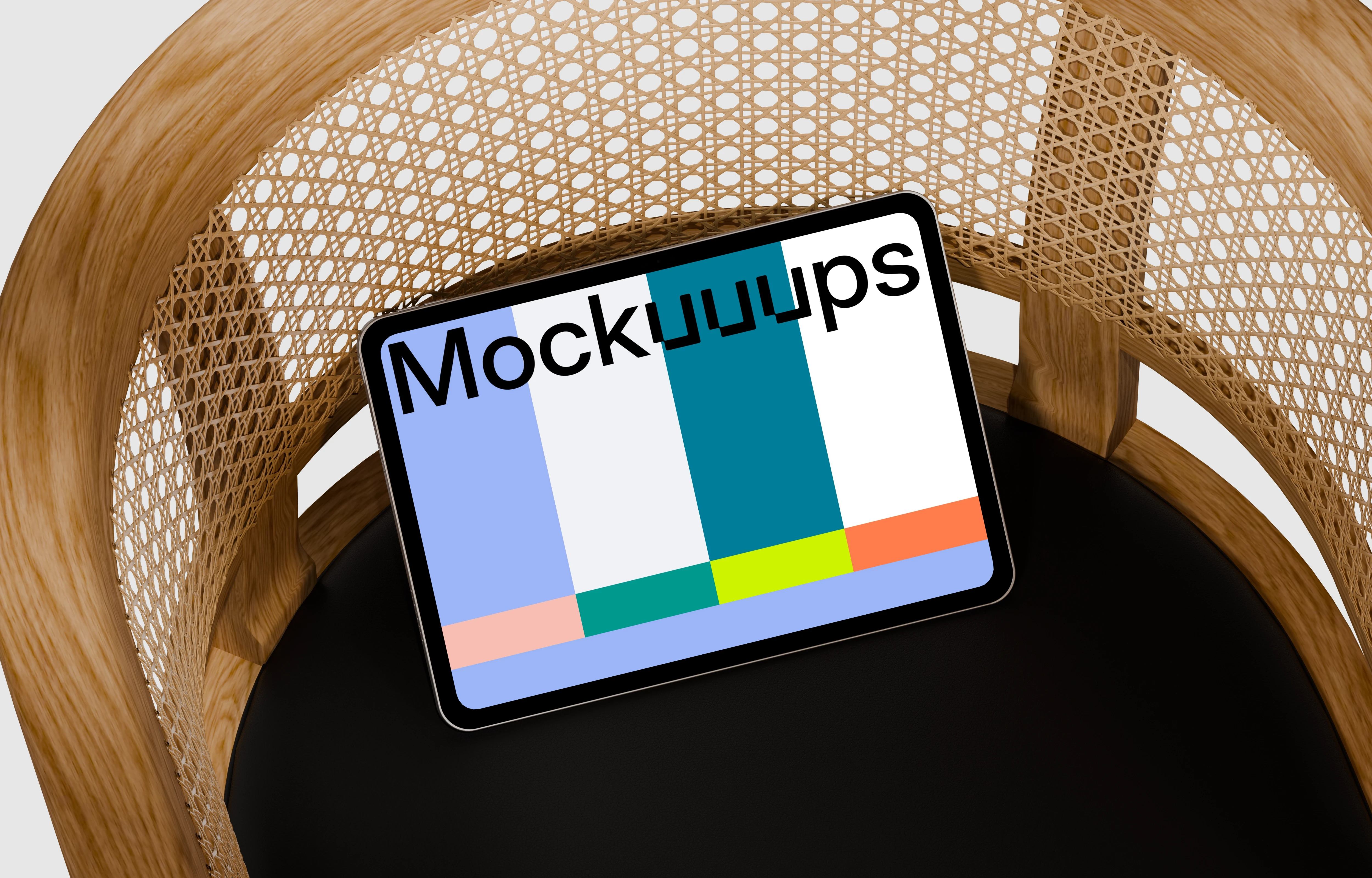 iPad Pro mockup on a modern wooden chair