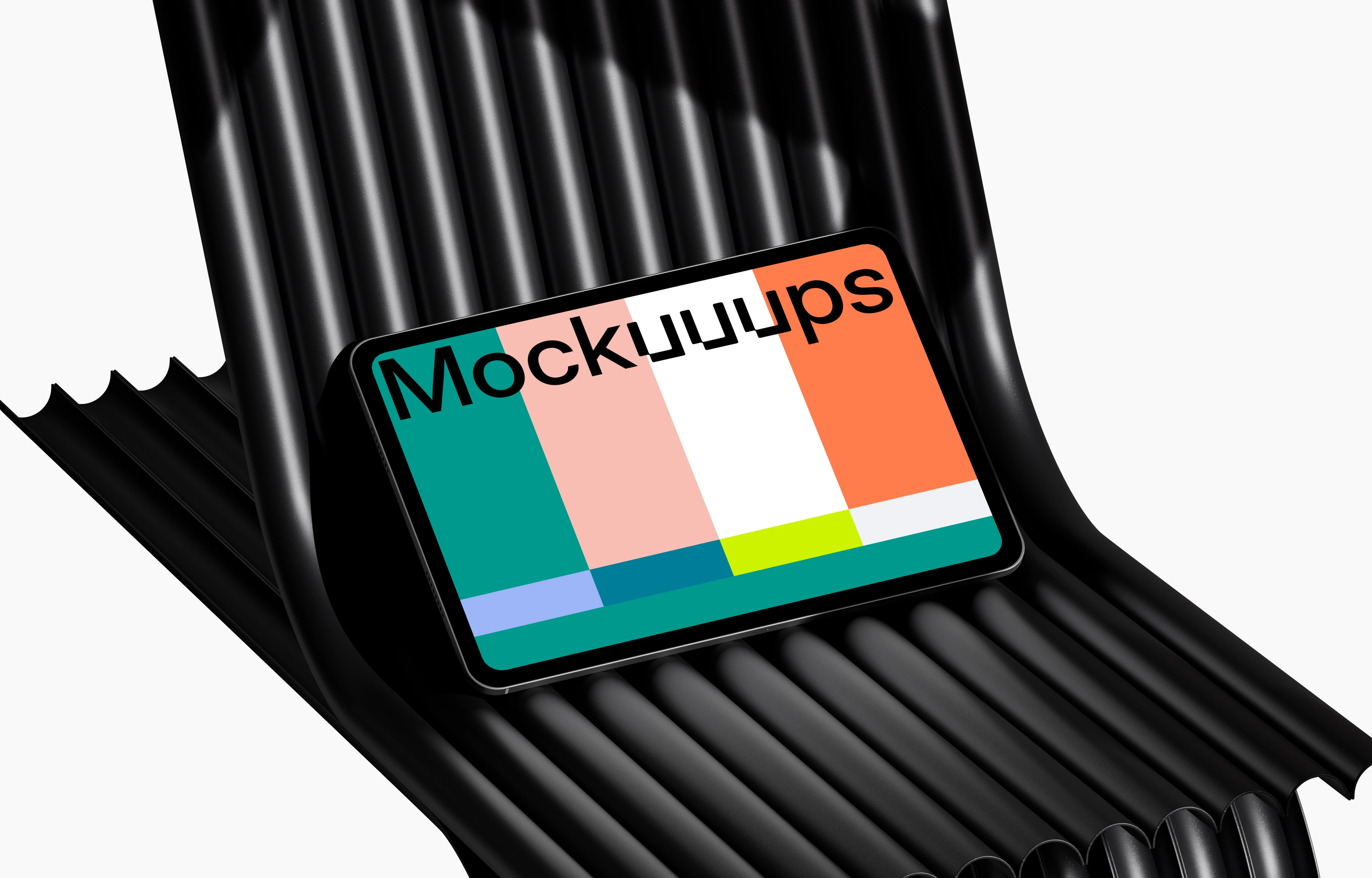 iPad Pro mockup on black ribbed surface