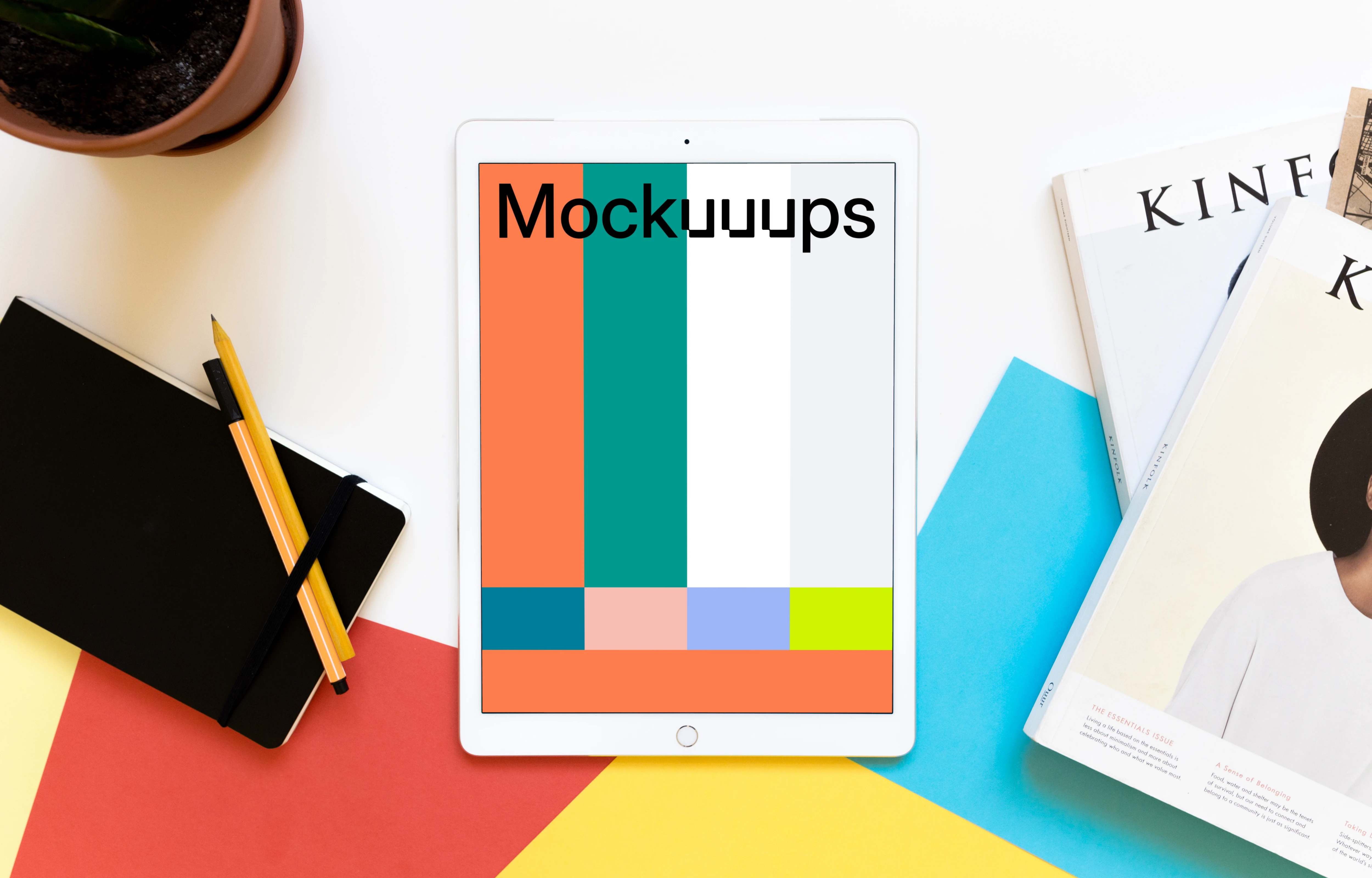 iPad Pro mockup on the light working desk