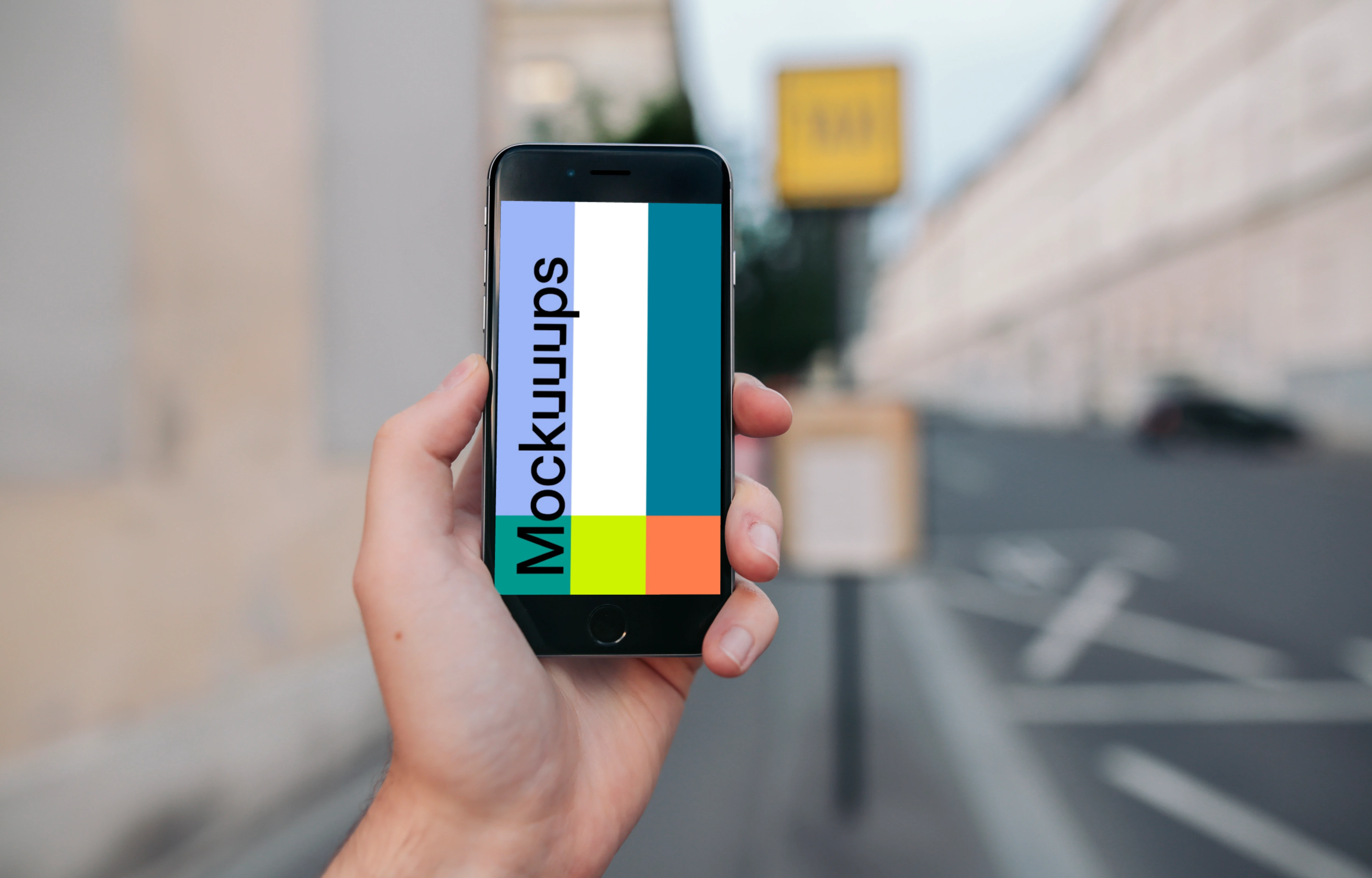 iPhone 6 mockup in front of a Taxi stand