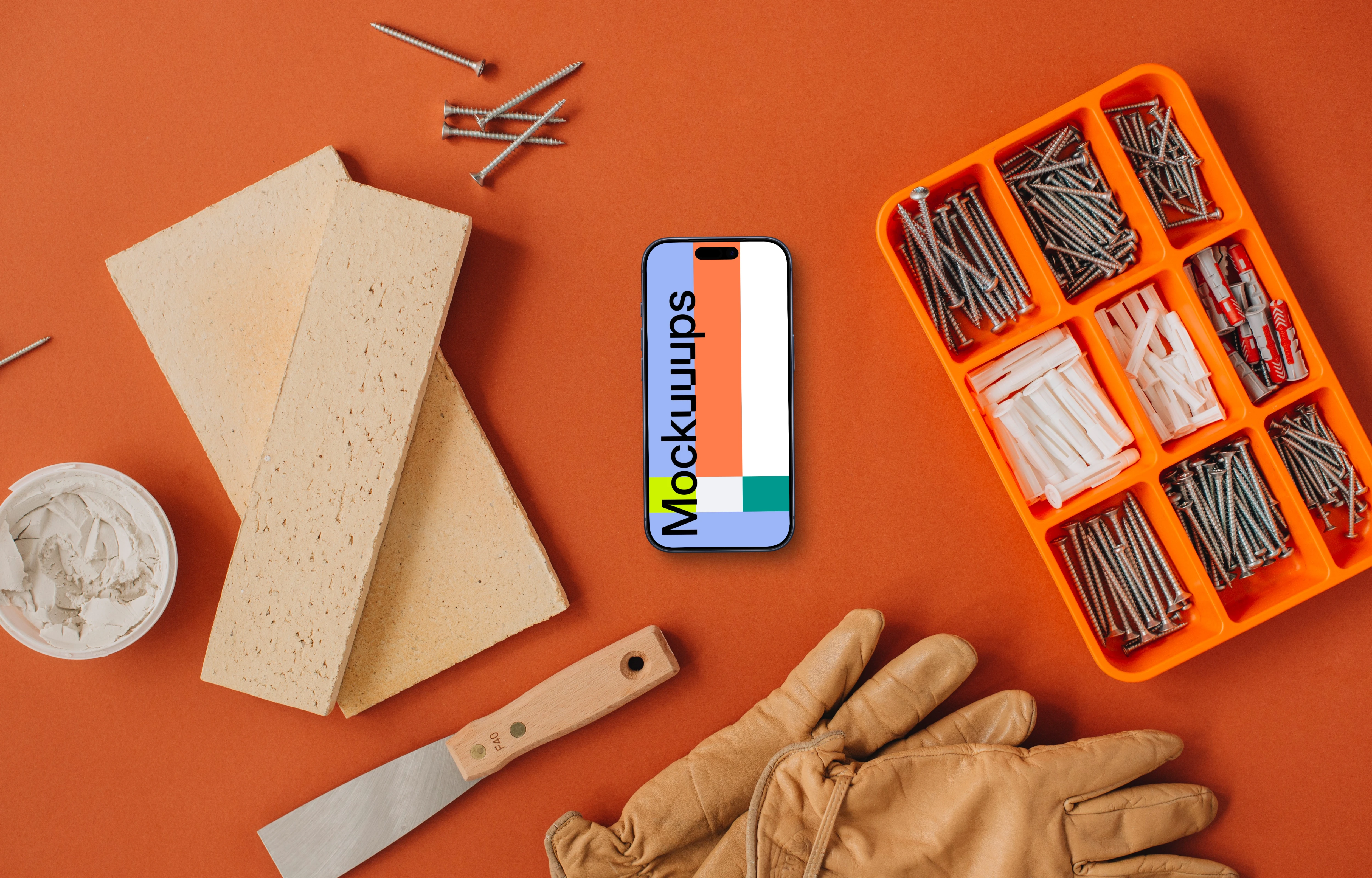 iPhone mockup in the center of a workshop space