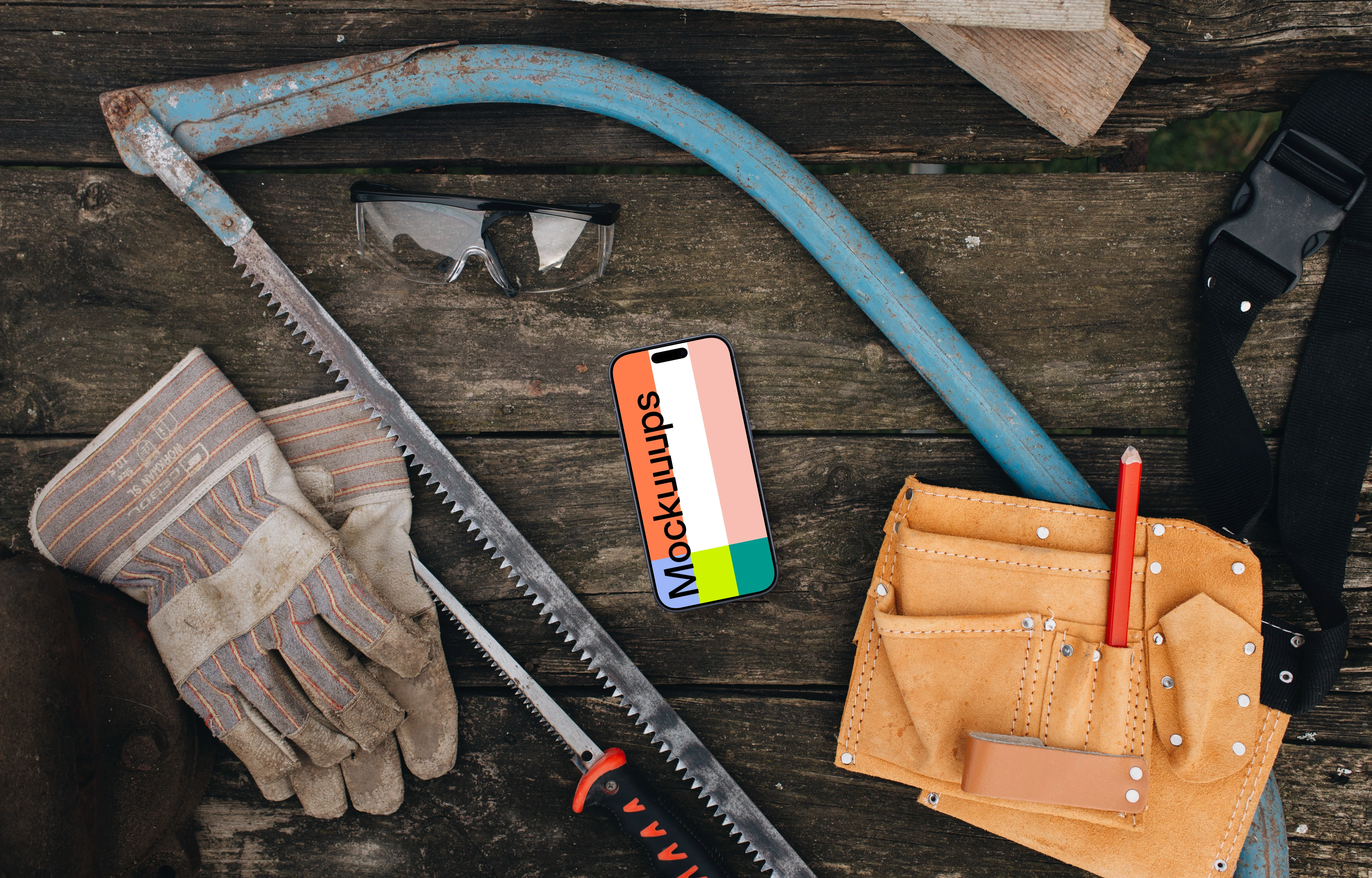 iPhone mockup in workshop