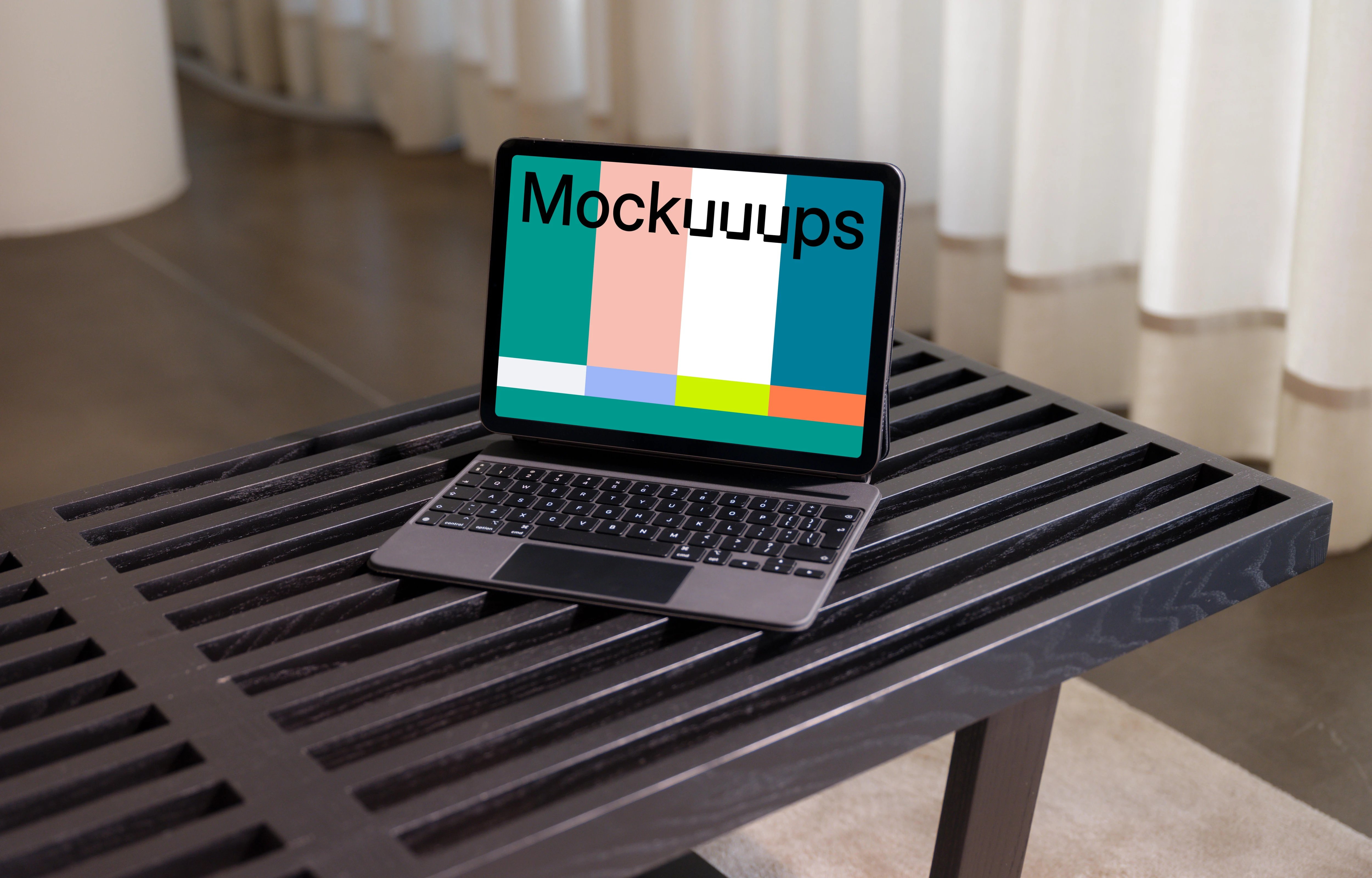 iPad Air mockup on modern wooden table