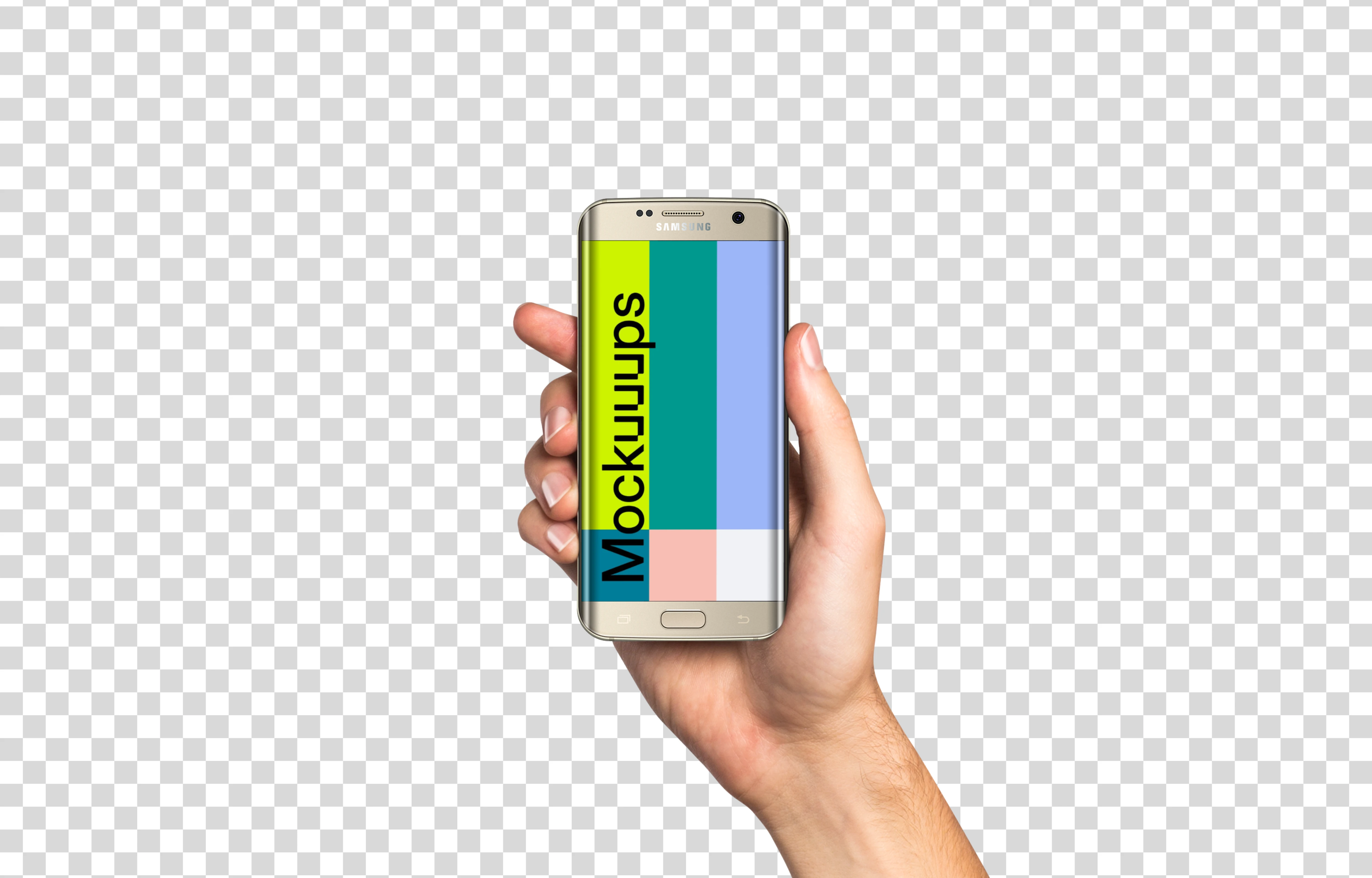 Man holding Samsung Galaxy S7 Gold Mockup (White skin)
