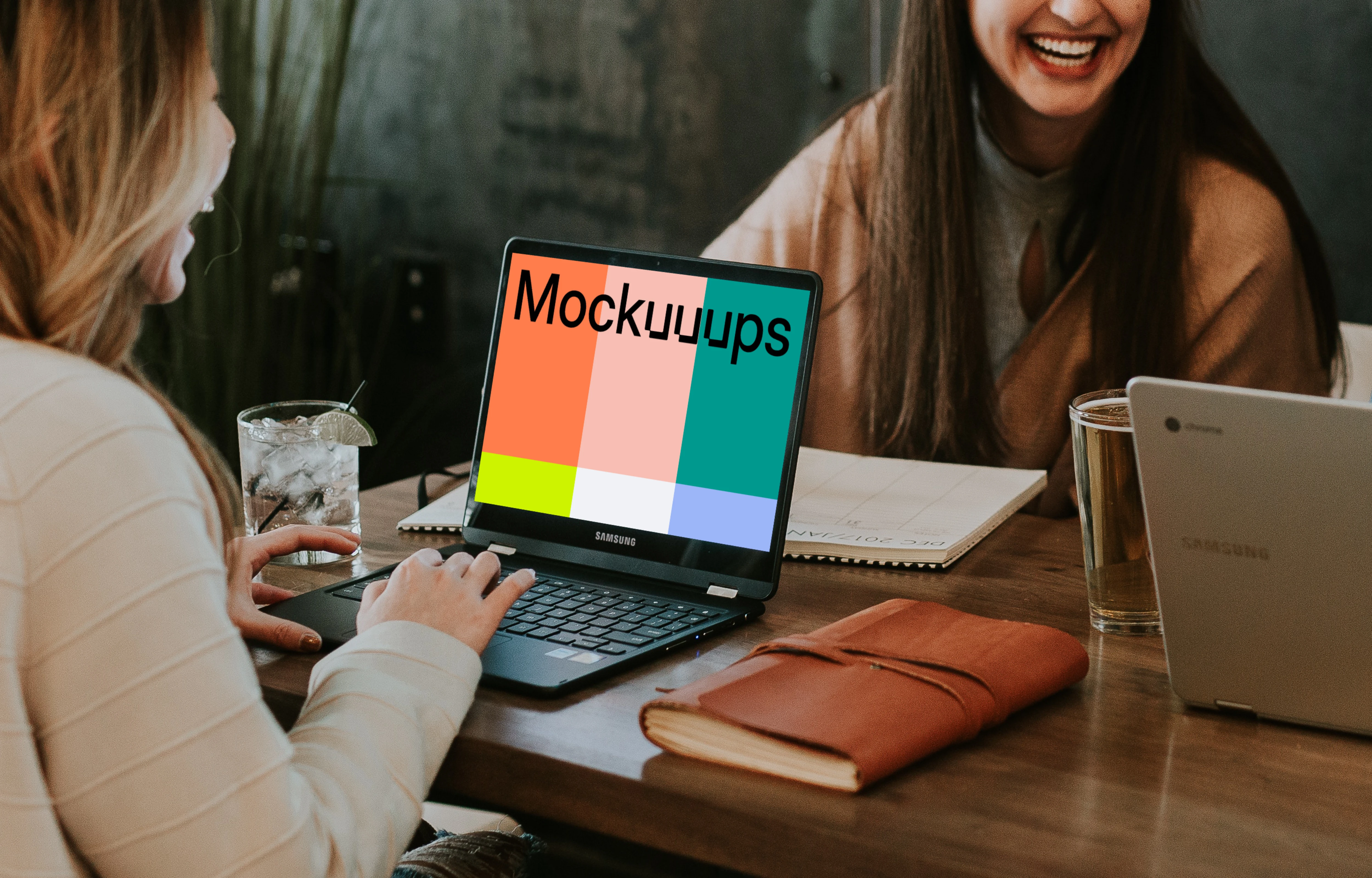 Samsung Chromebook mockup at coffee