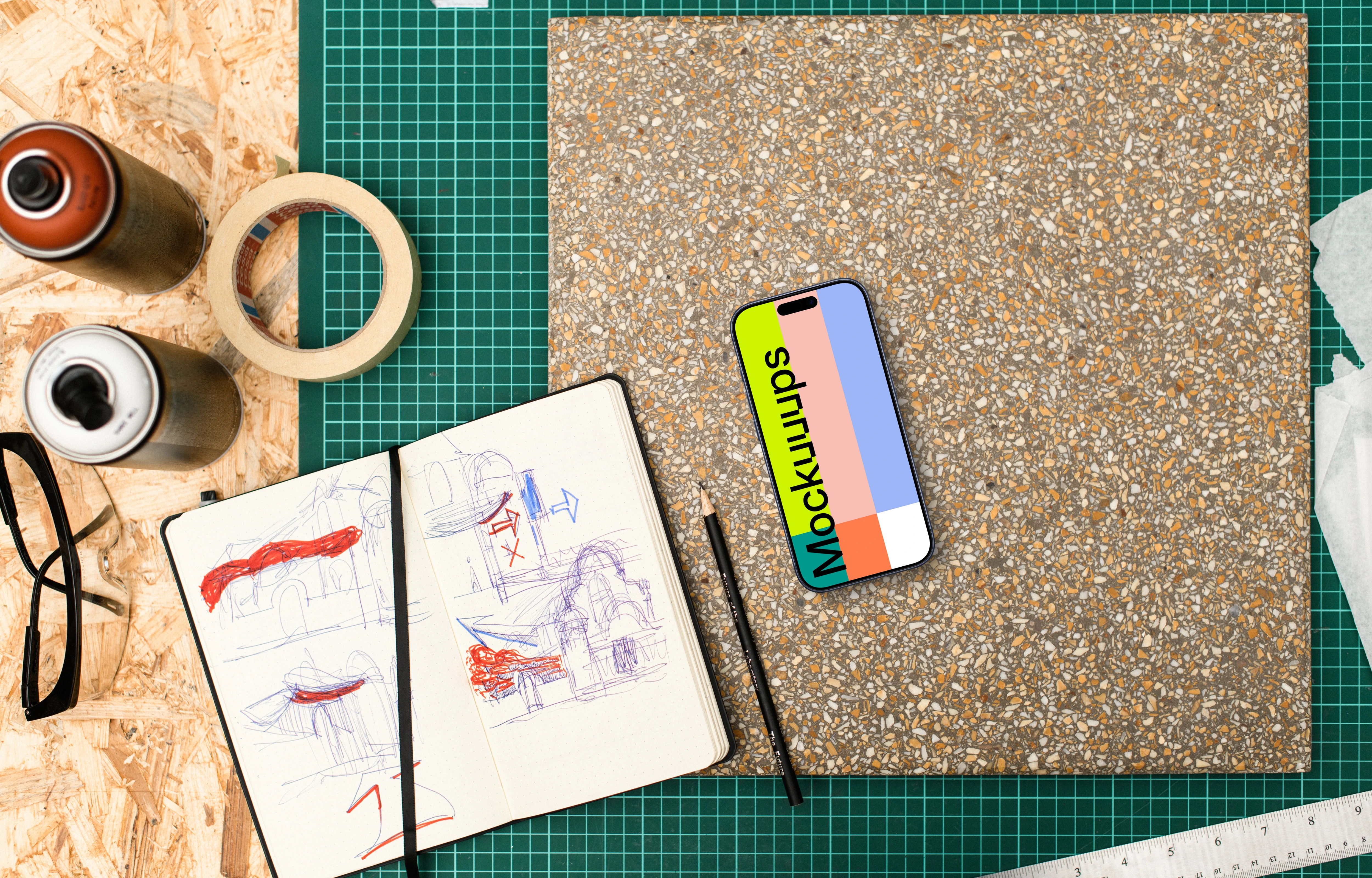 Smartphone mockup with architectural sketching tools