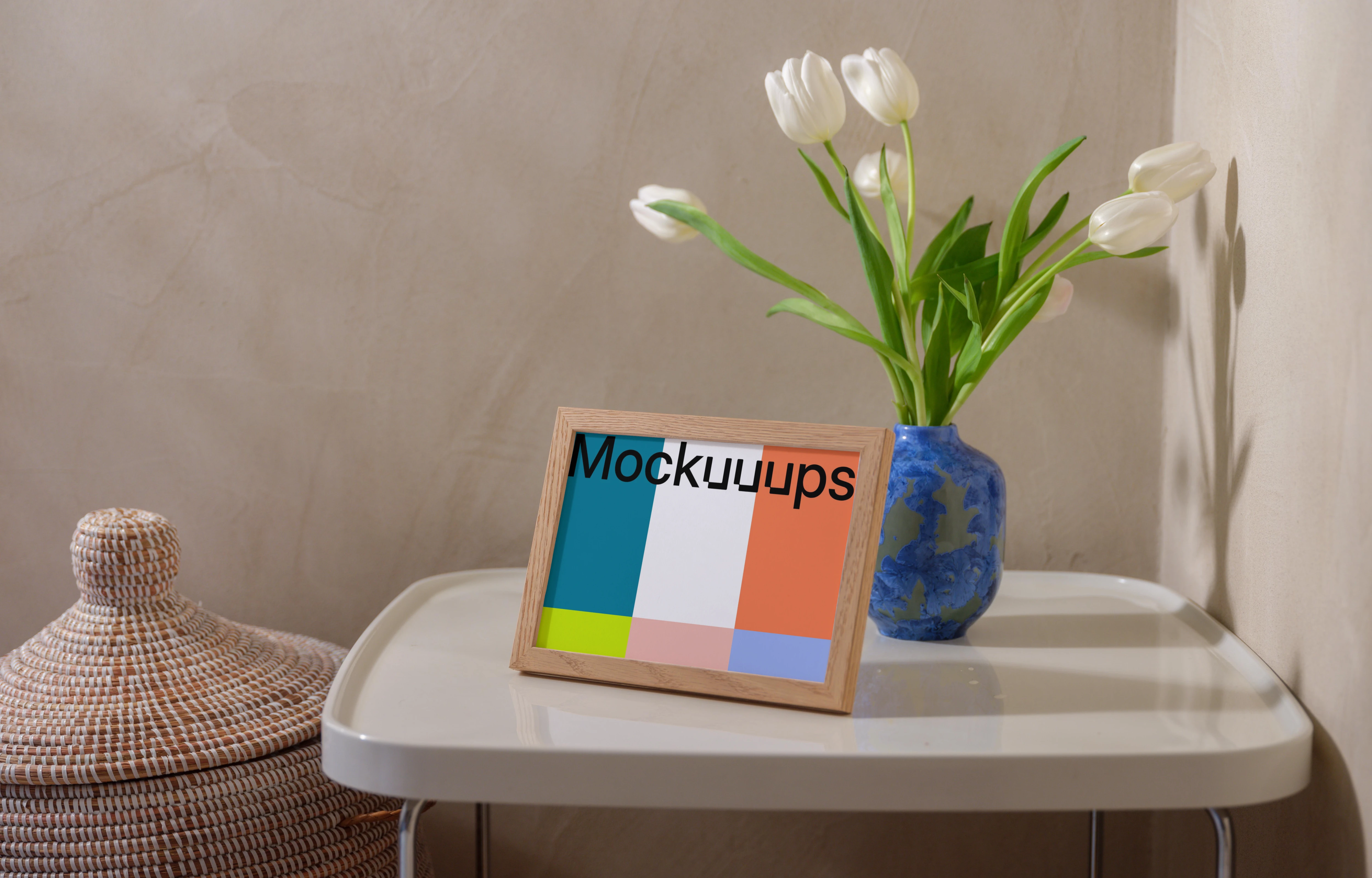 Landscape A5 mockup on a decorative table