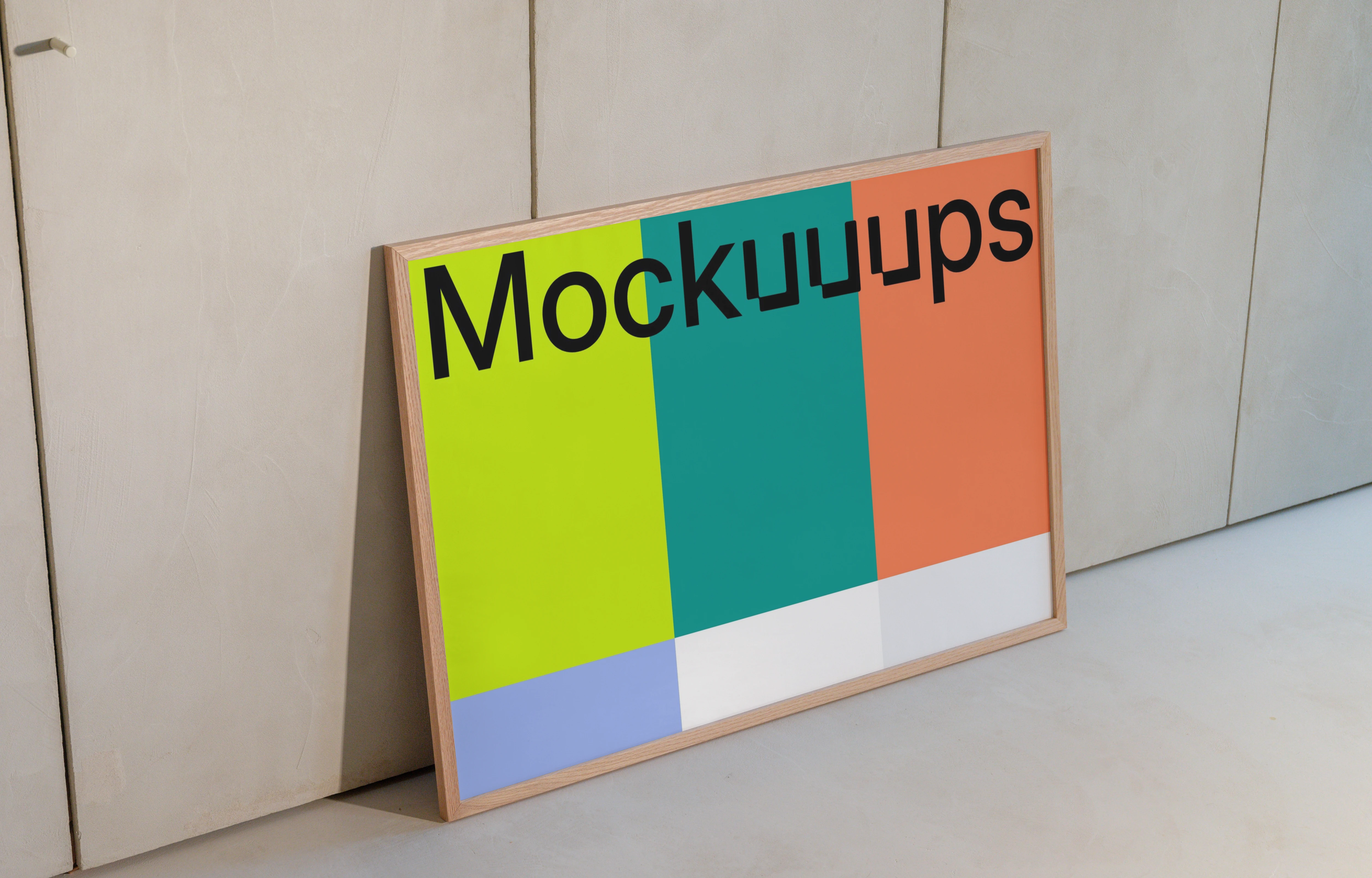 Landscape B1 mockup leaning on a minimalist cabinet