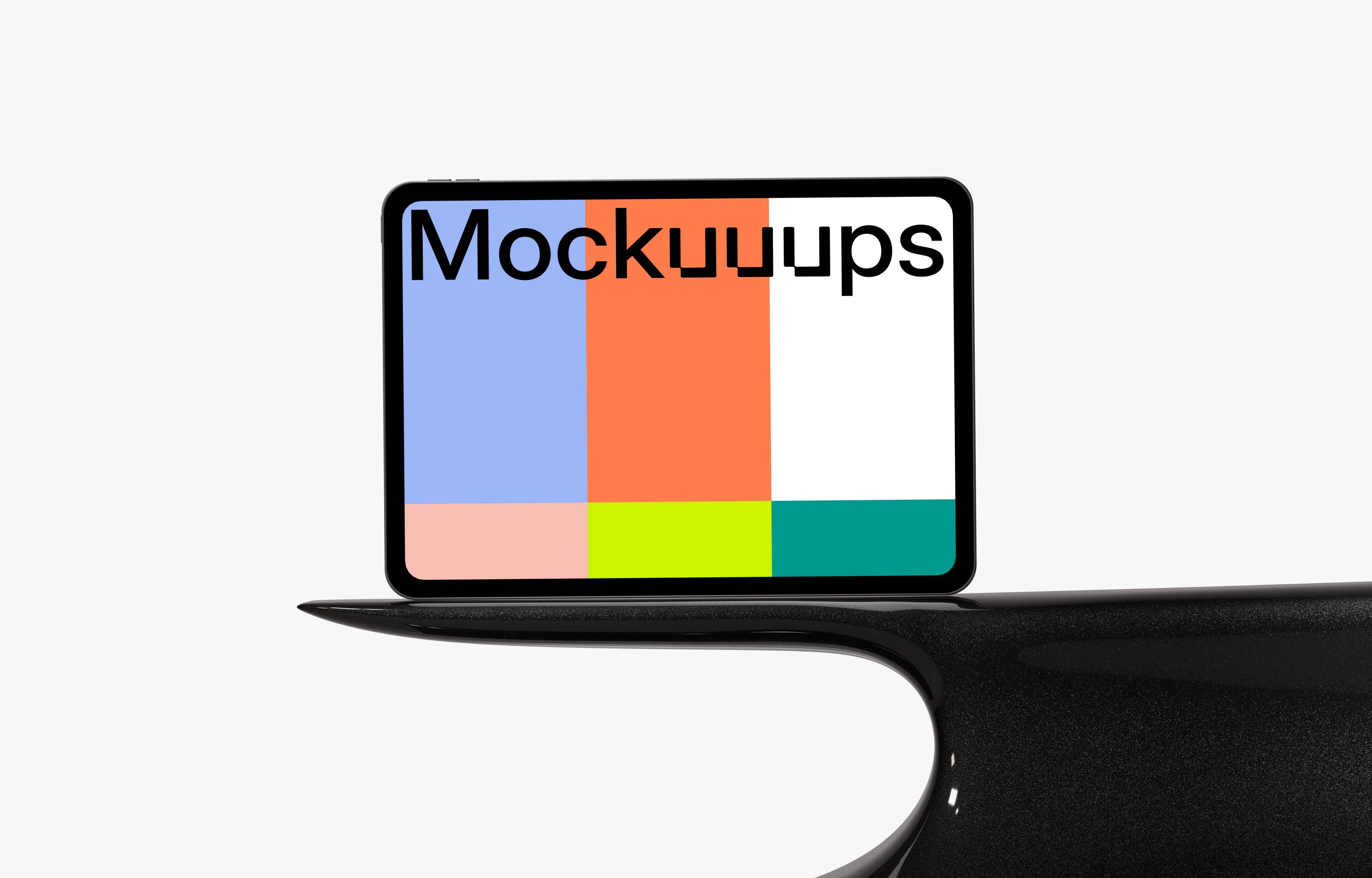 Landscape iPad Pro mockup on a curved black surface