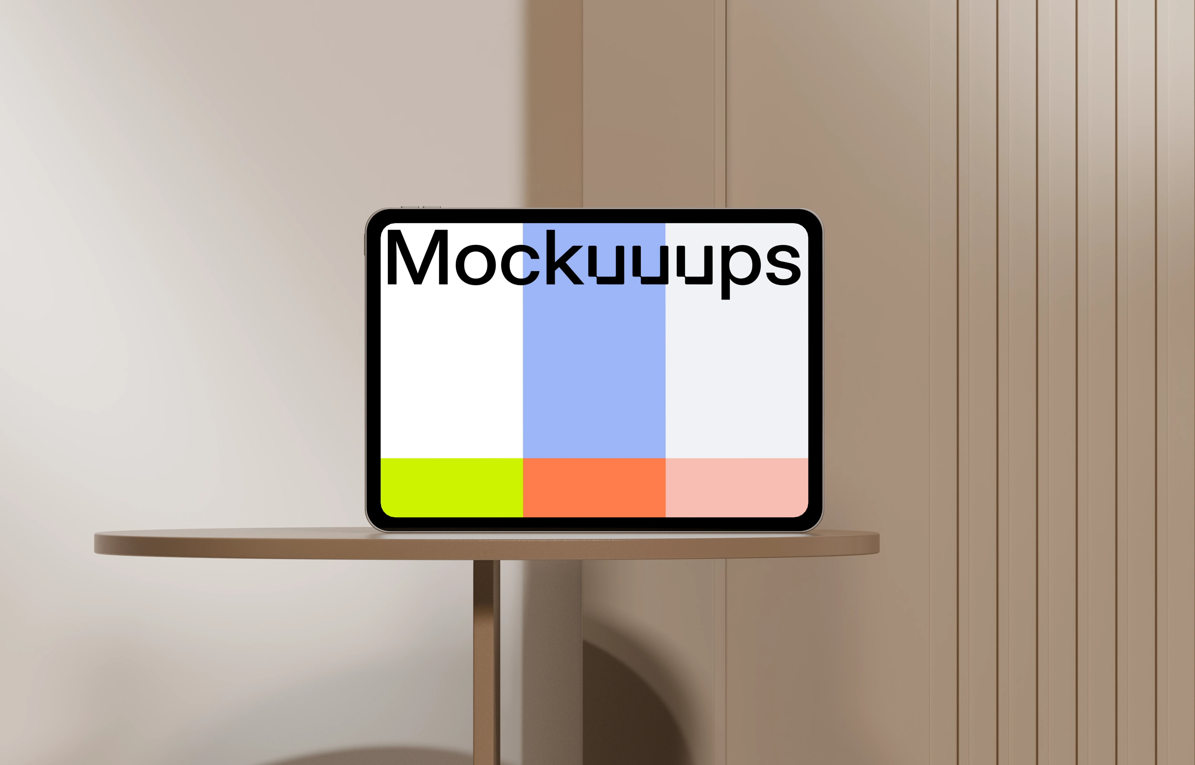 Landscape iPad Pro mockup on a neutral round table