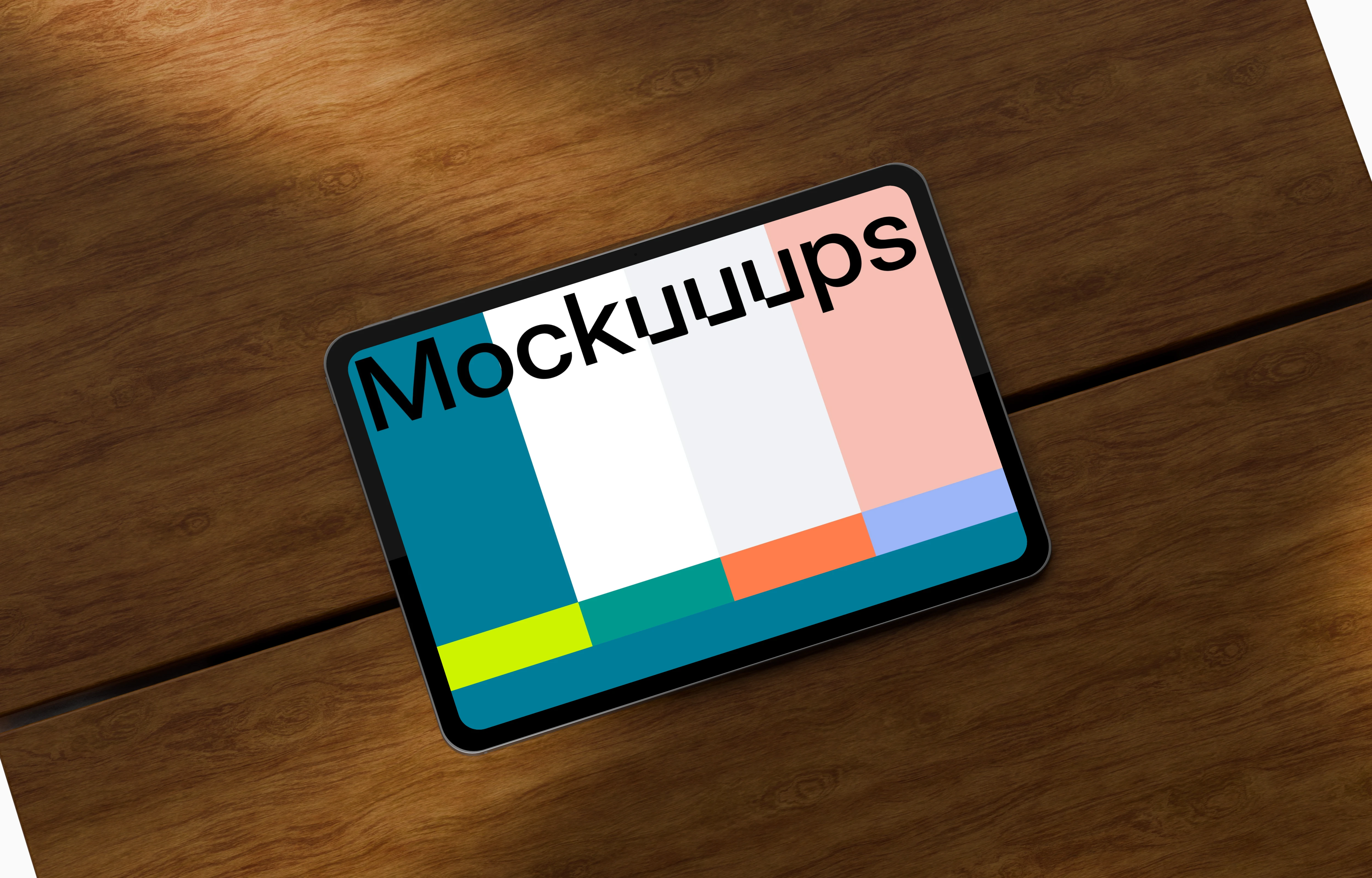 Landscape iPad Pro mockup on a wooden table