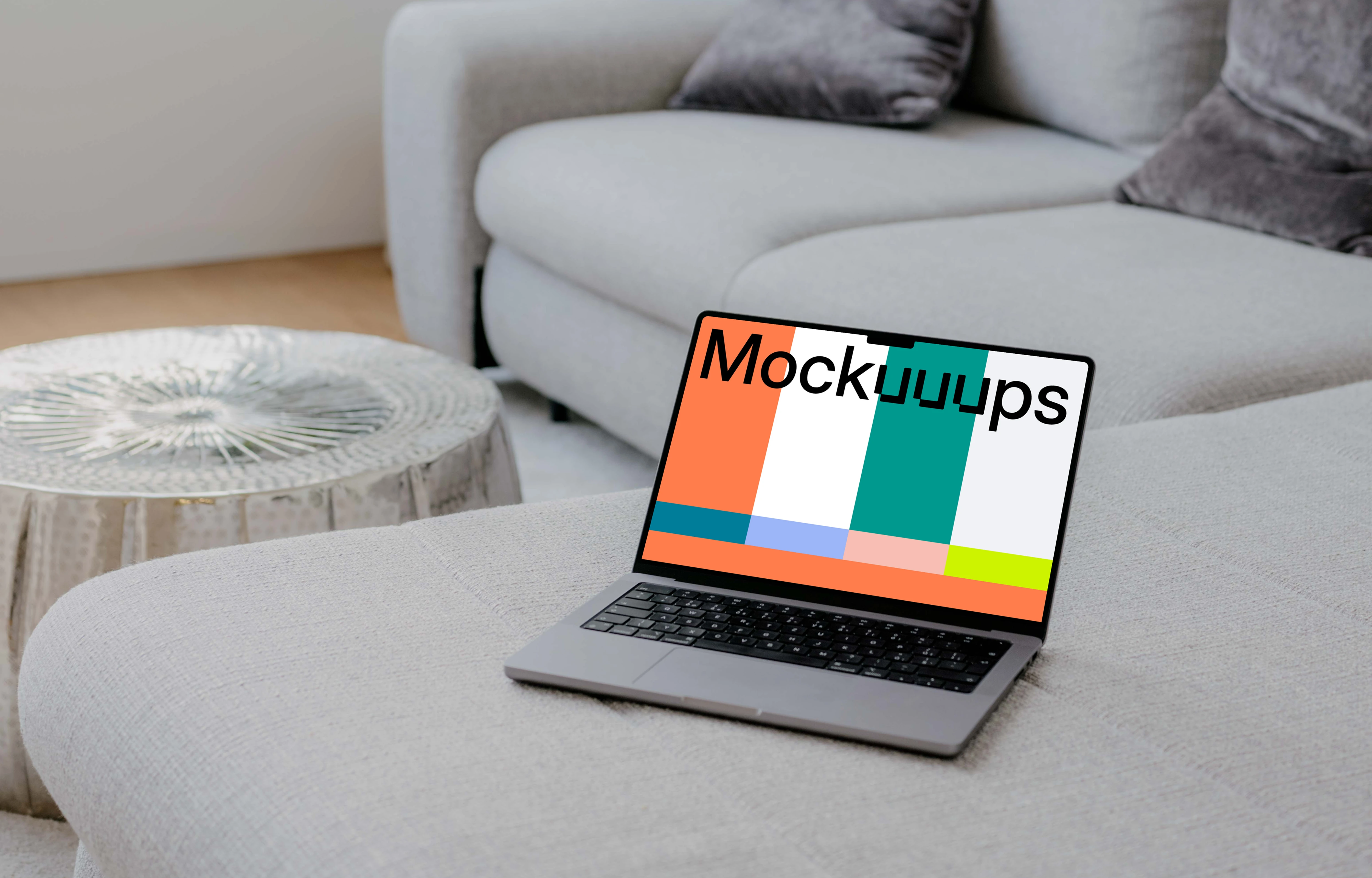 Laptop mockup on the sofa