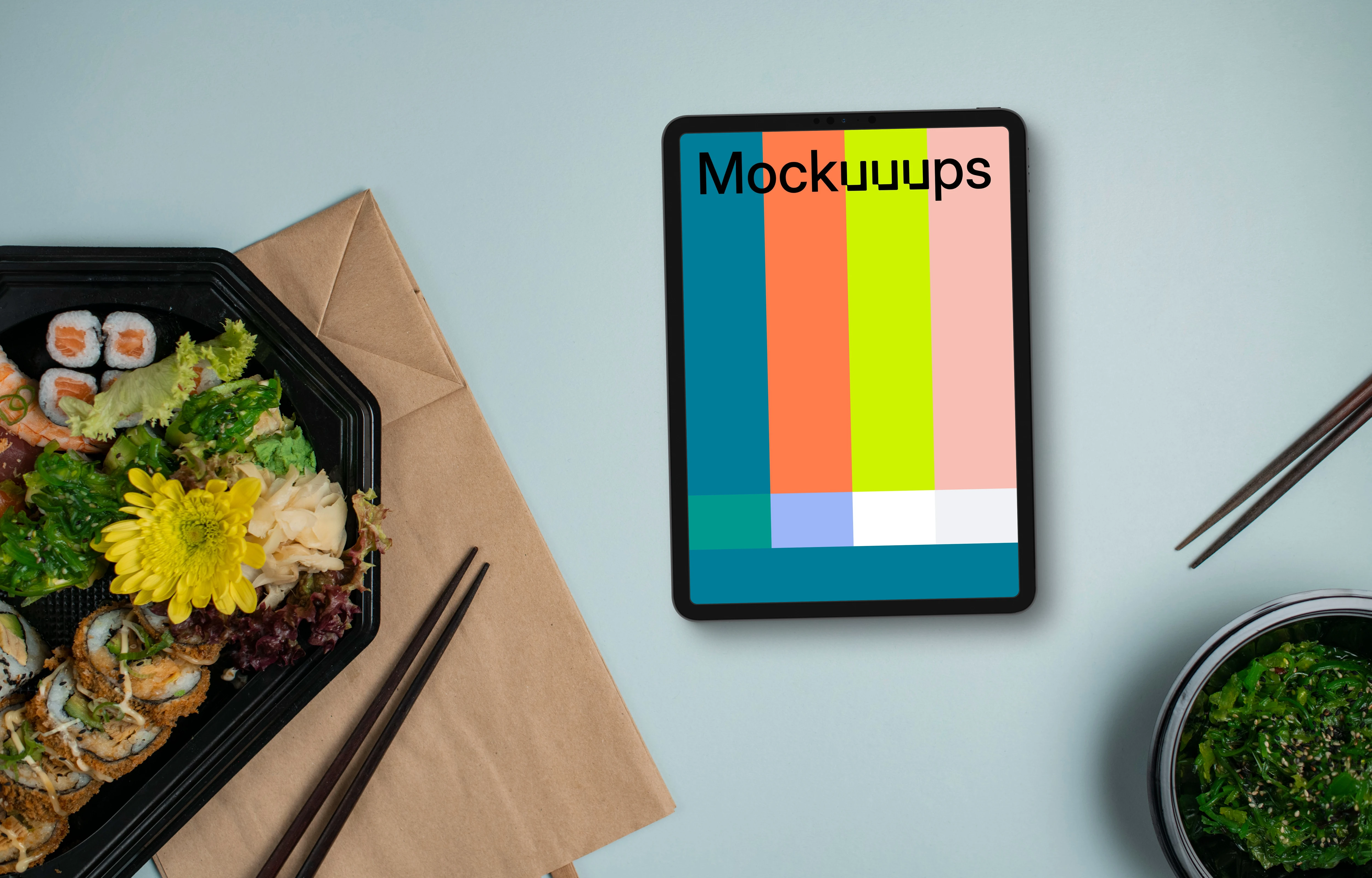 Tablet mockup with sushi delivery