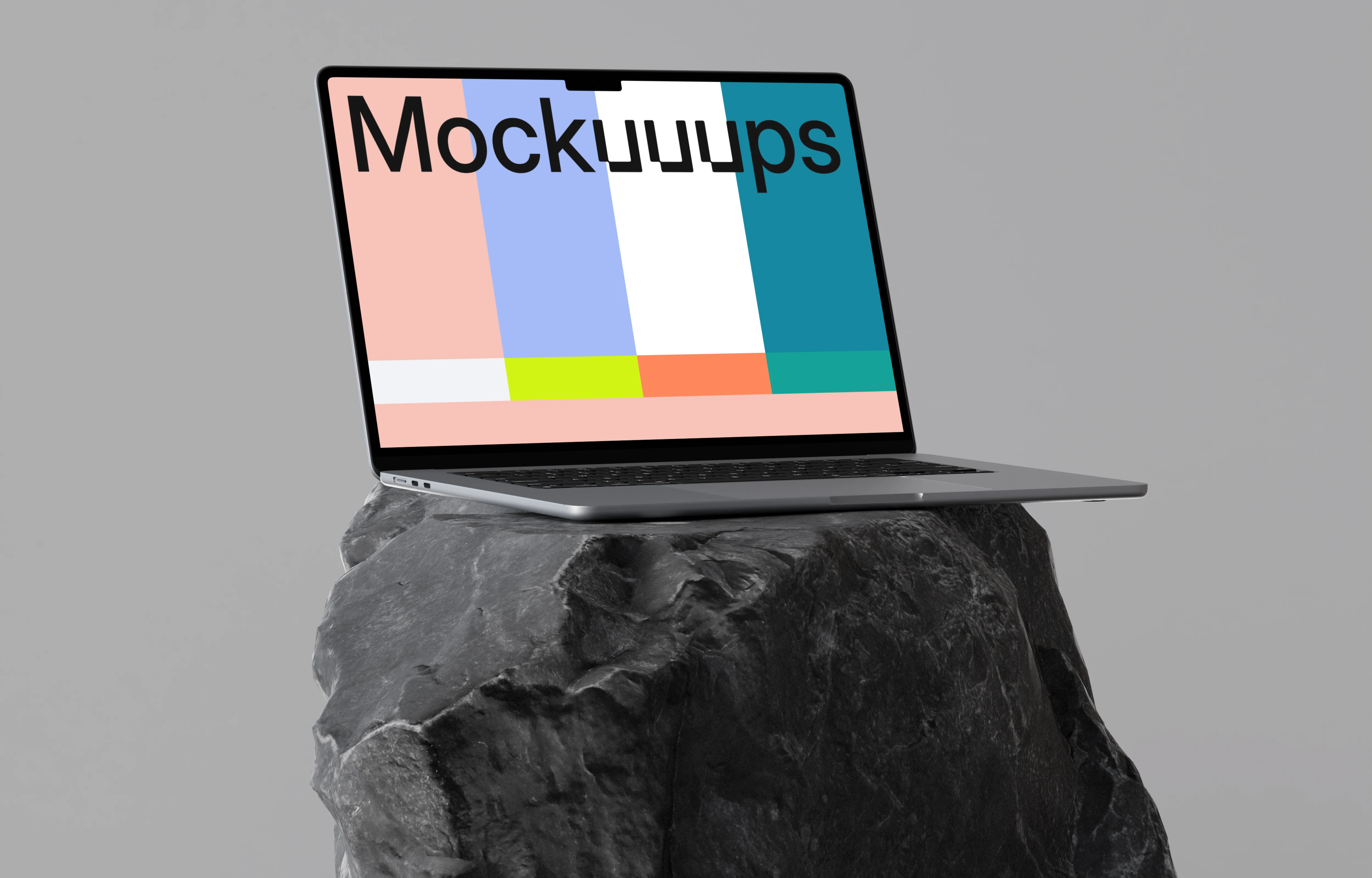 MacBook Air 15-inch mockup on a stone pedestal