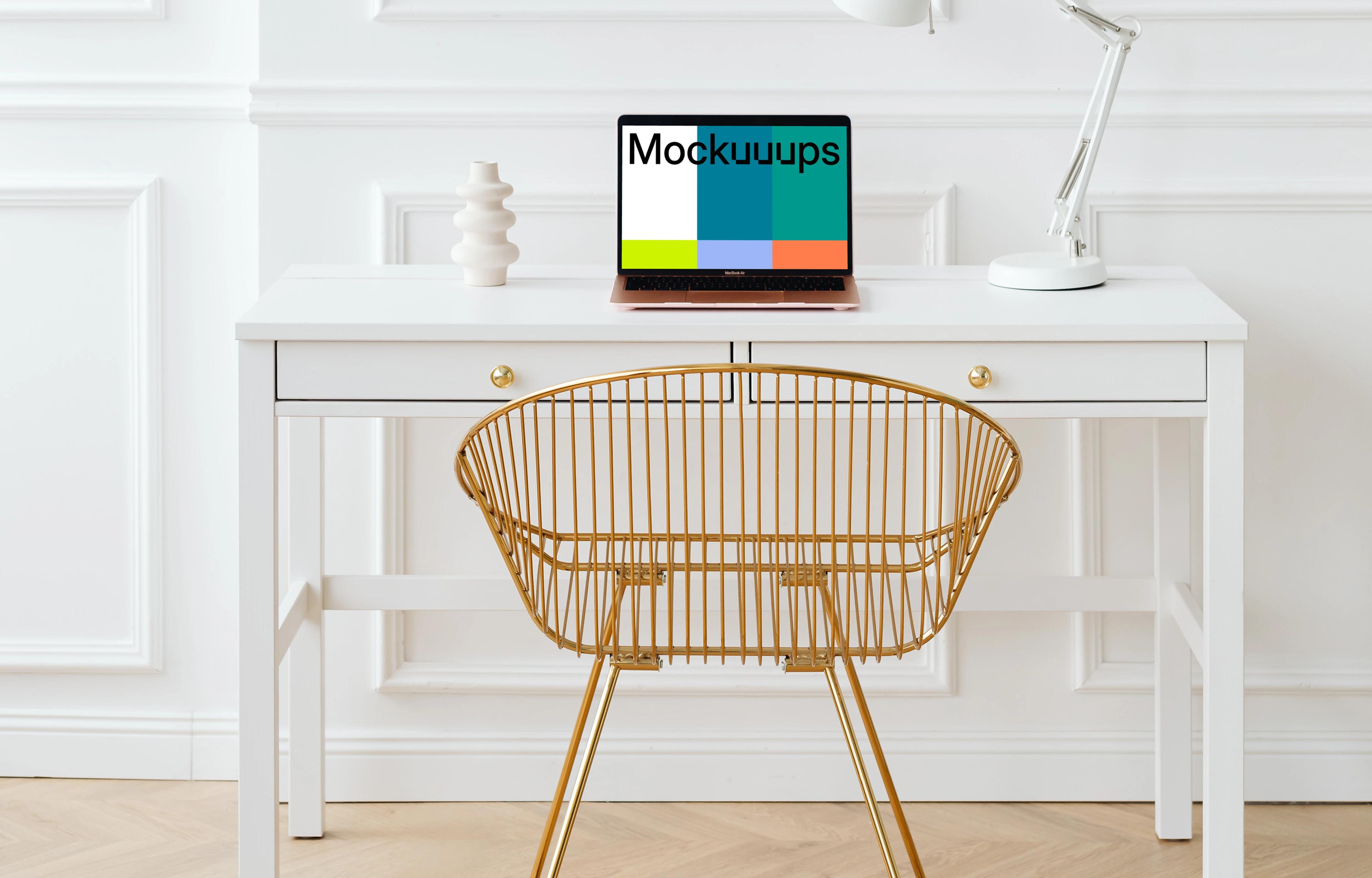 MacBook Air mockup on a white desk