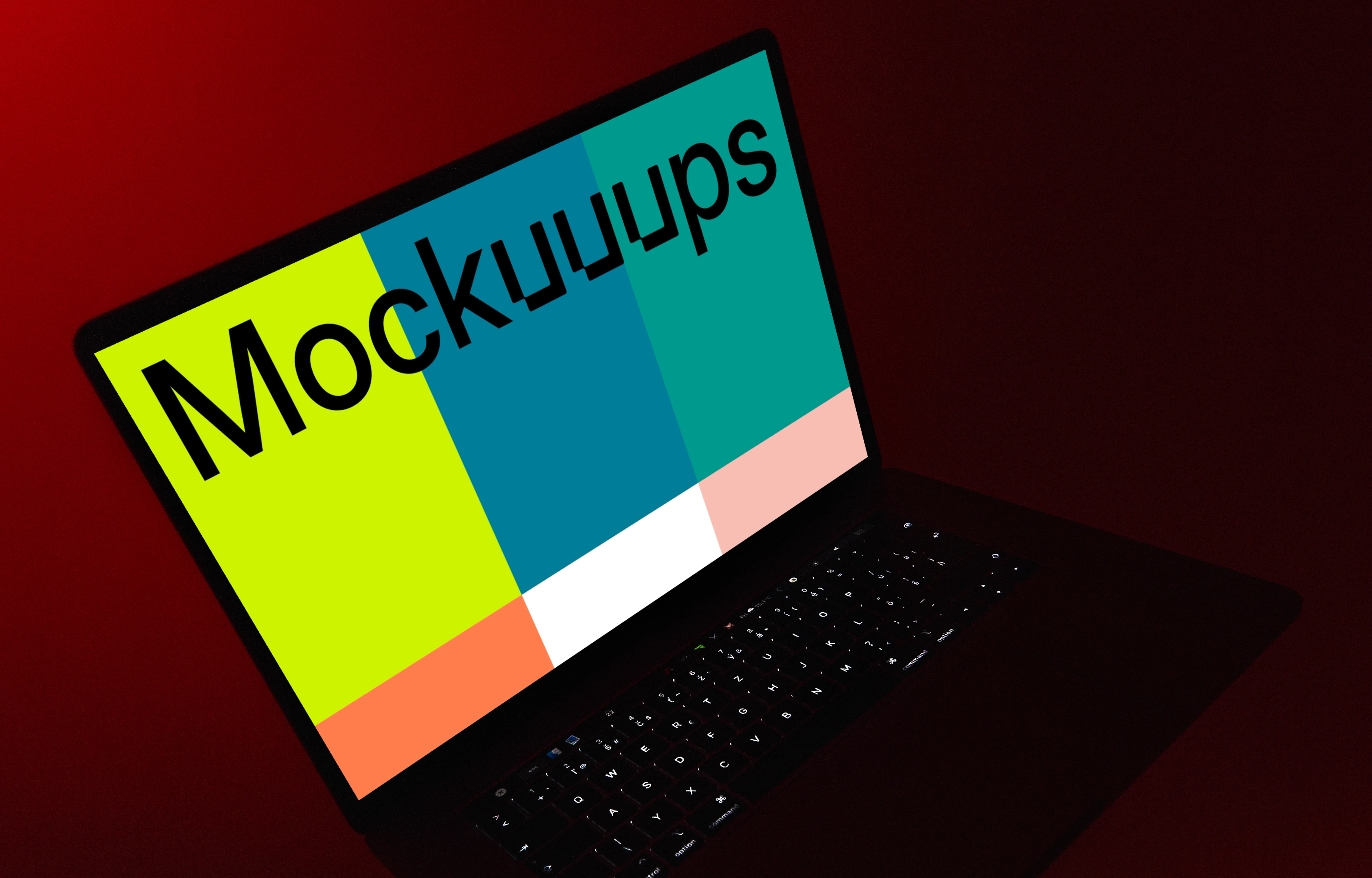 MacBook night mockup held under red light