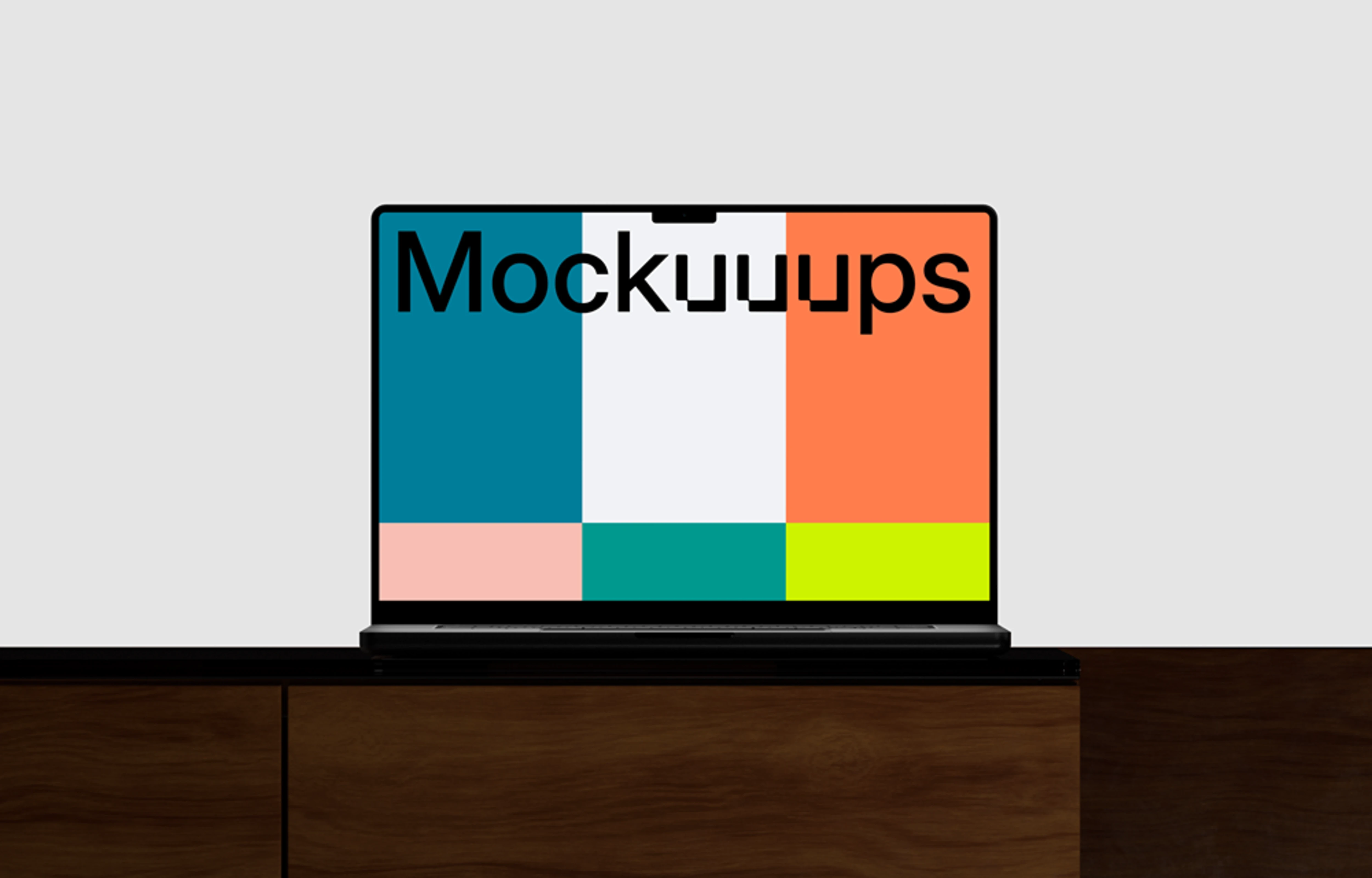 MacBook Pro 14-inch mockup on a sleek wooden desk