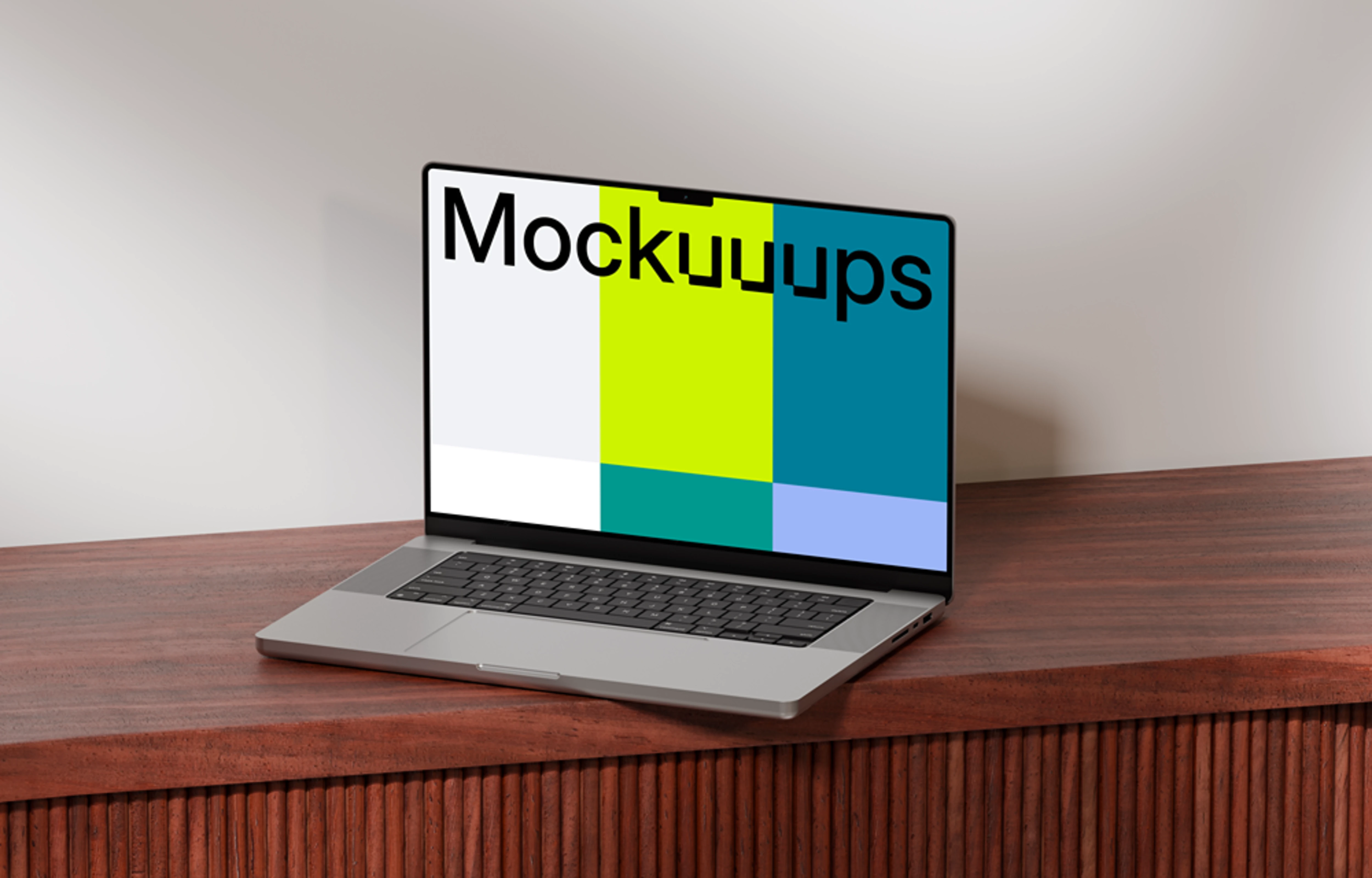 MacBook Pro 14-inch mockup on a wooden desk