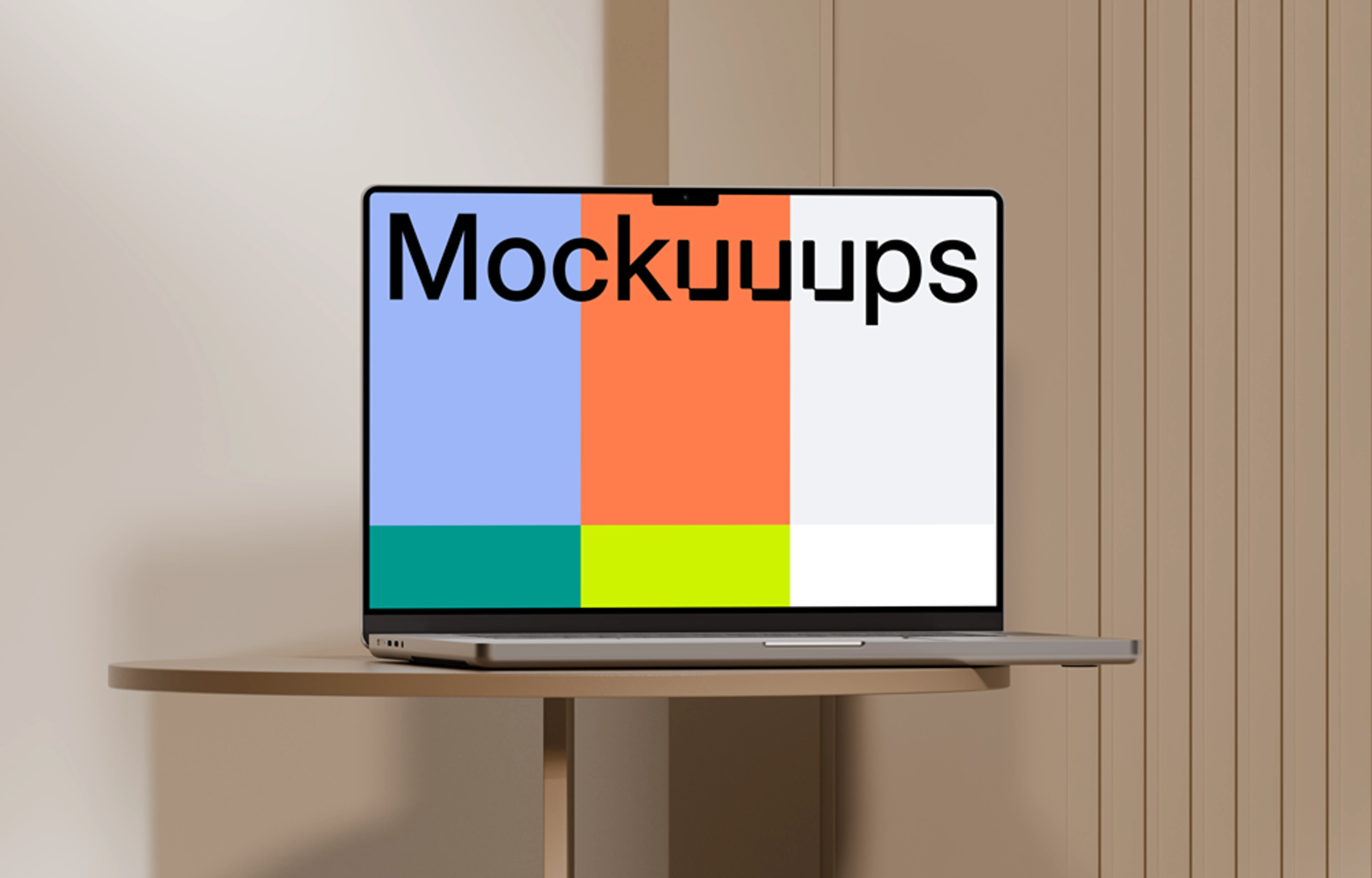 MacBook Pro mockup on a wooden round table