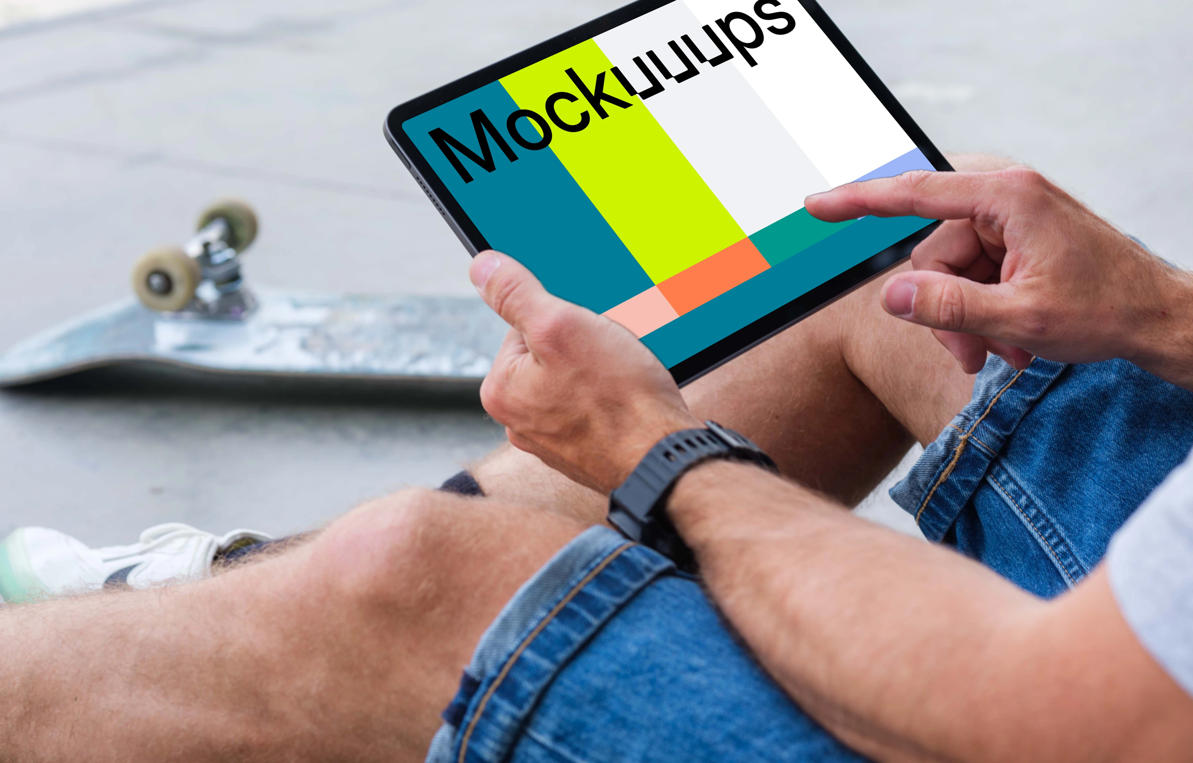 Male hand pointing on the iPad Air mockup