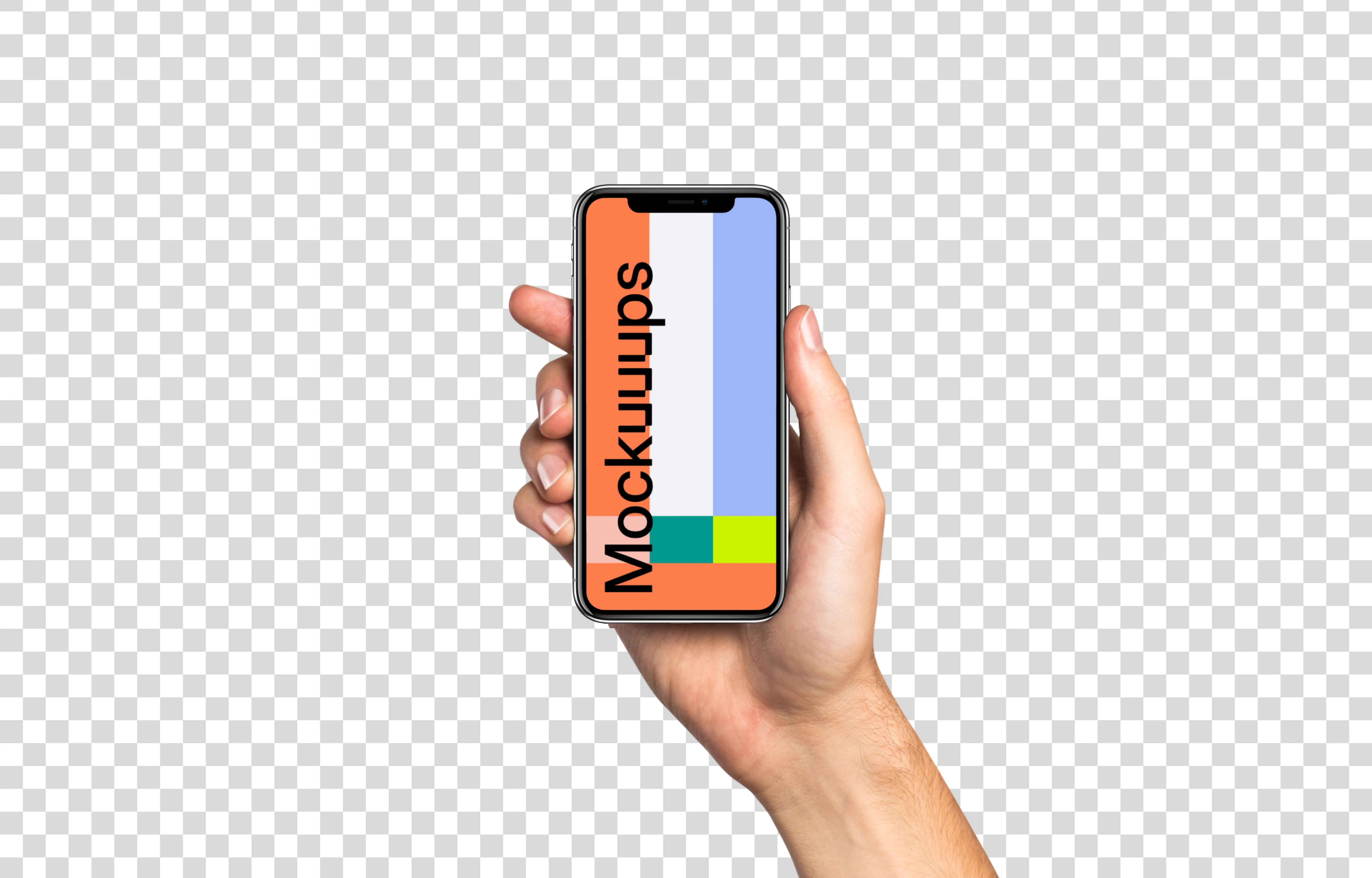 Man hand holding iPhone X mockup (White skin)