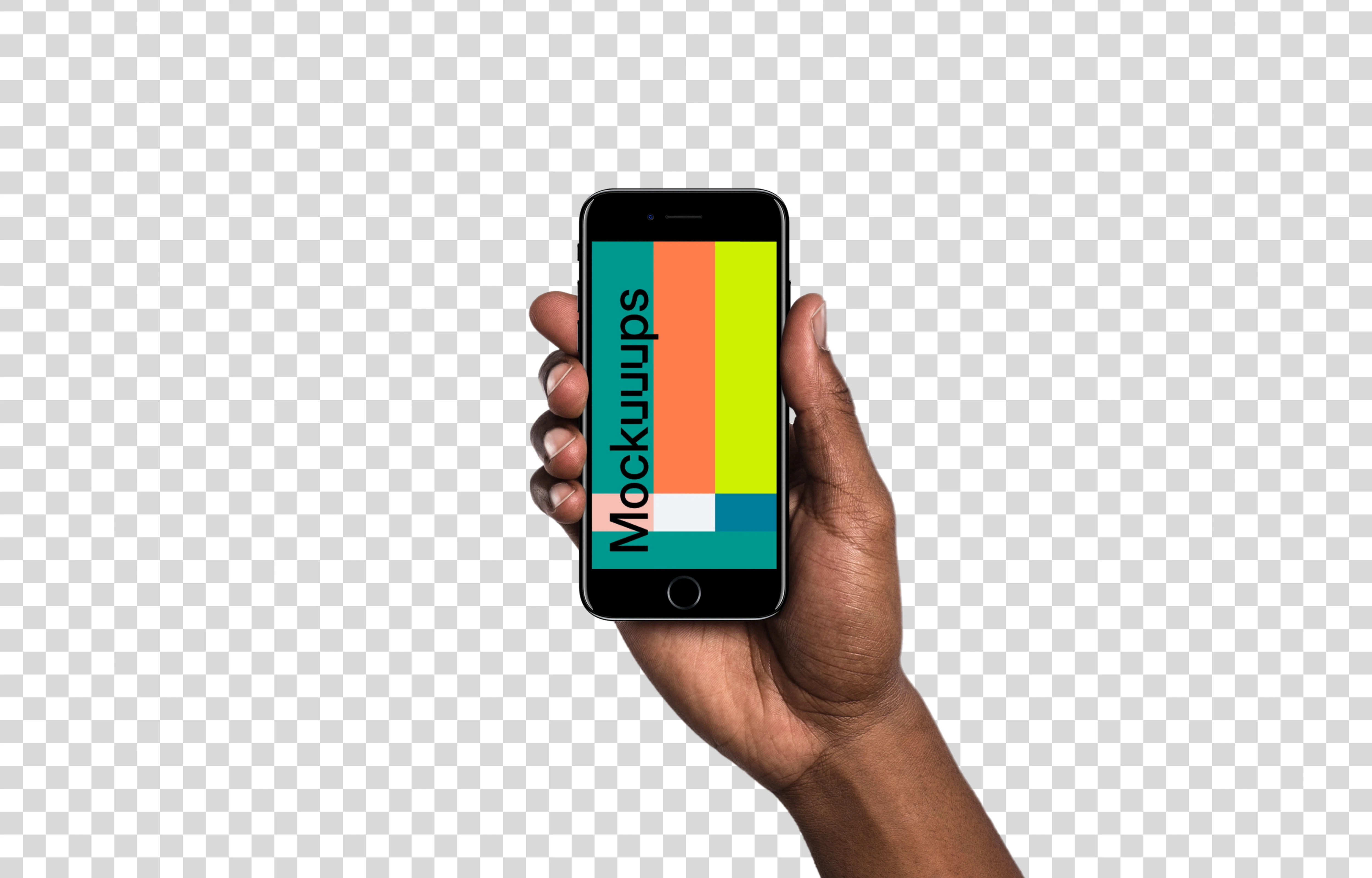 Man holding iPhone 7 Jet Black mockup (Black skin)