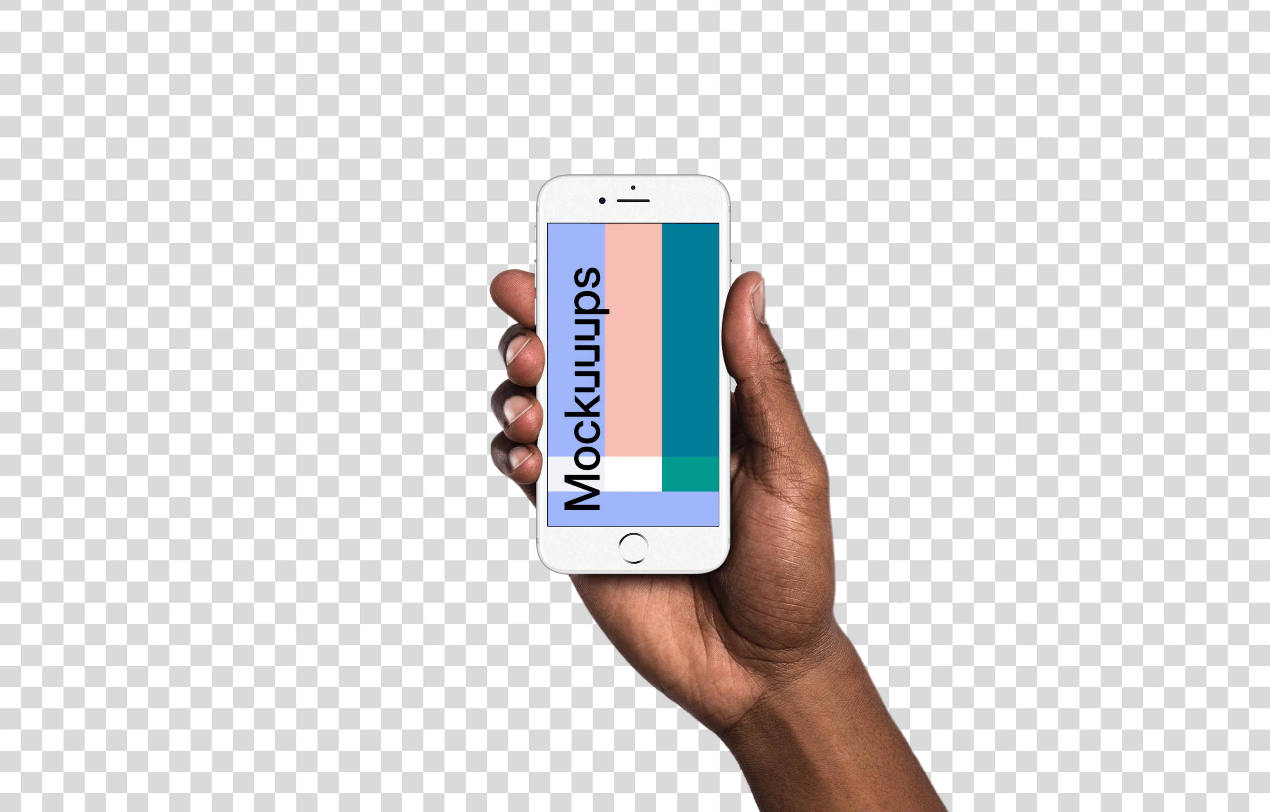 Man holding iPhone 7 Silver mockup (Black skin)