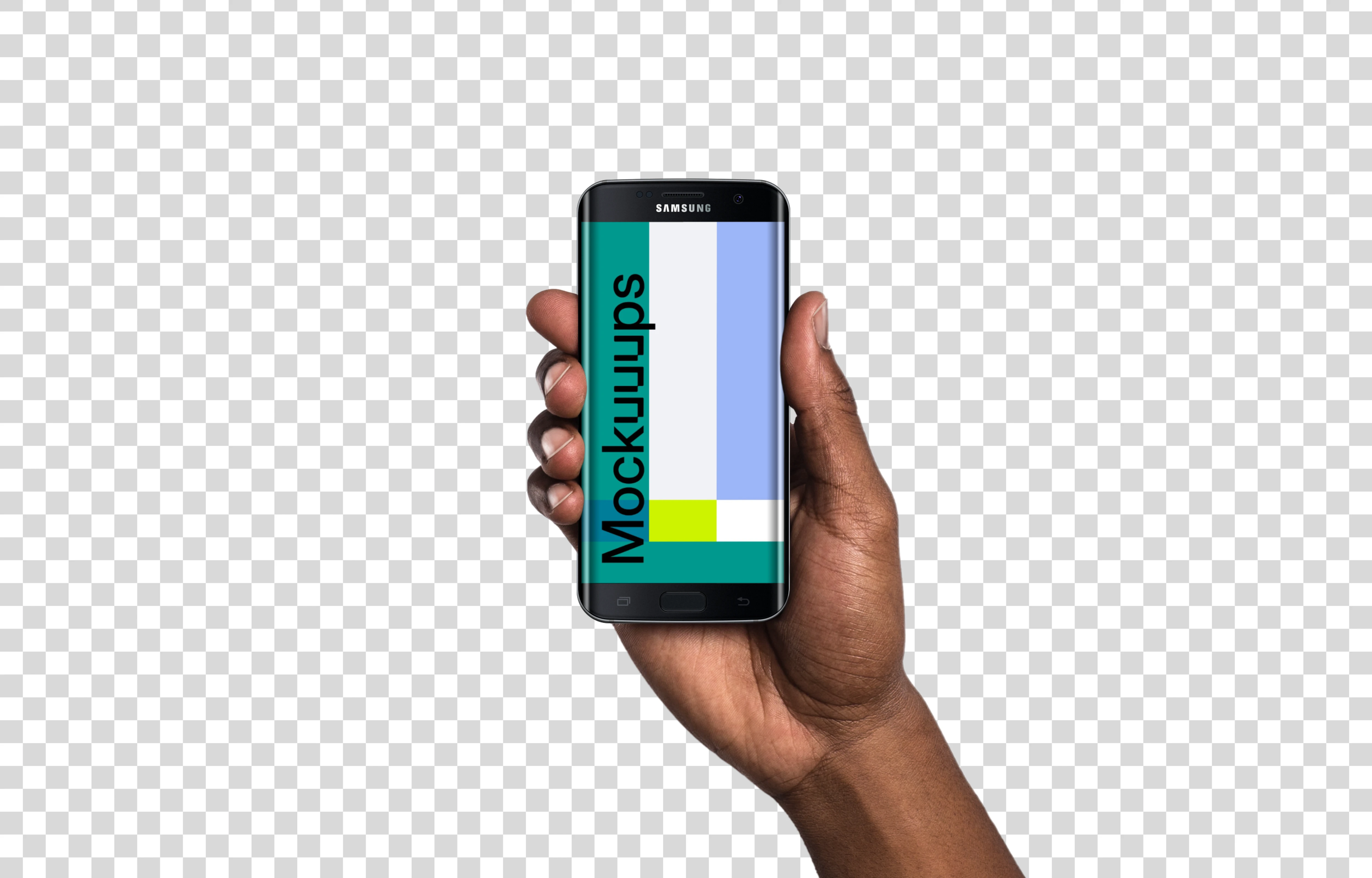 Man holding Samsung Galaxy S7 Black Mockup (Black skin)