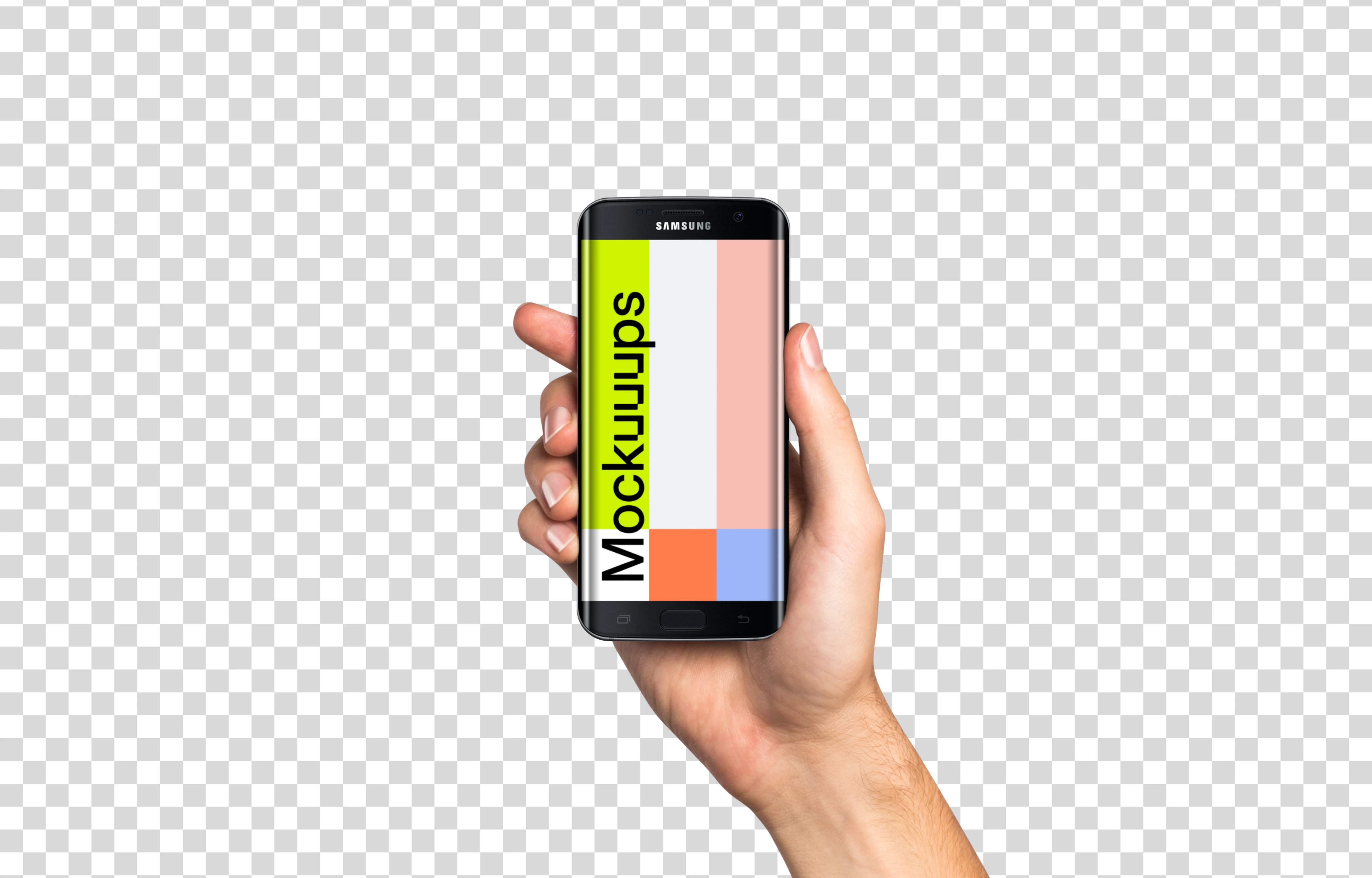 Man holding Samsung Galaxy S7 Black Mockup (White skin)