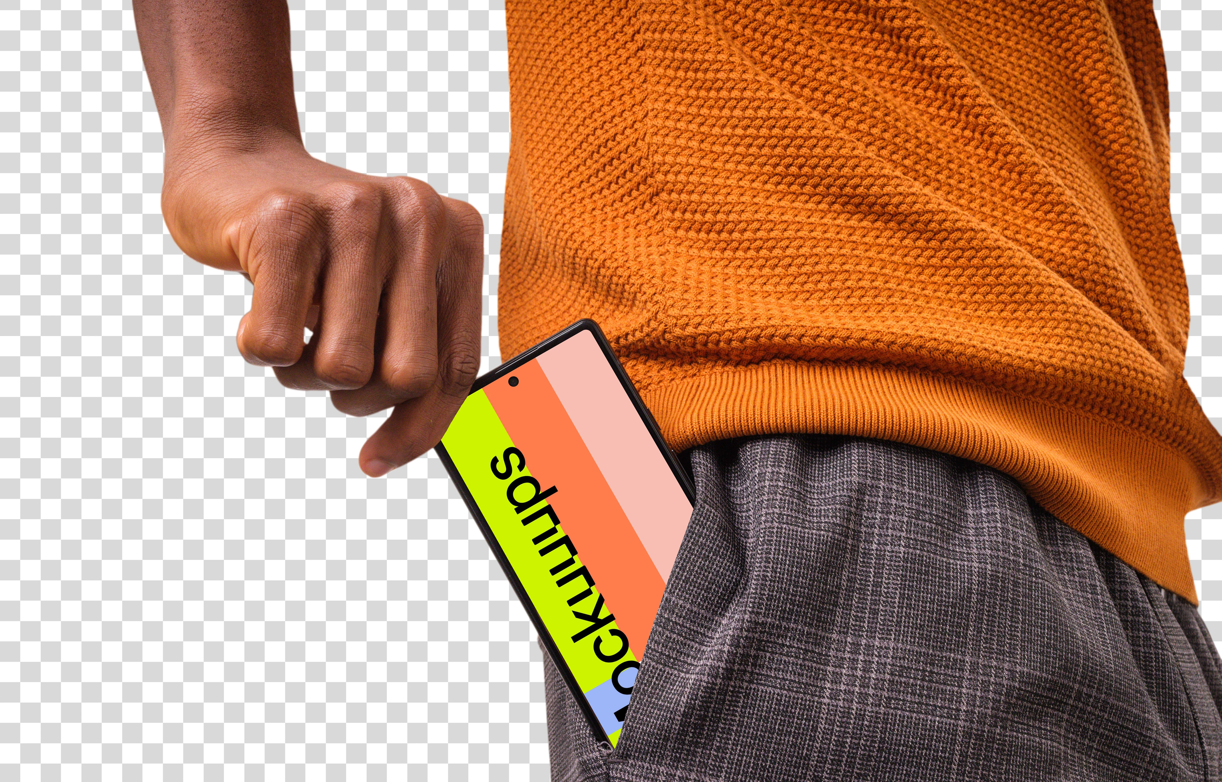 Man pulling out Google Pixel mockup from the pocket