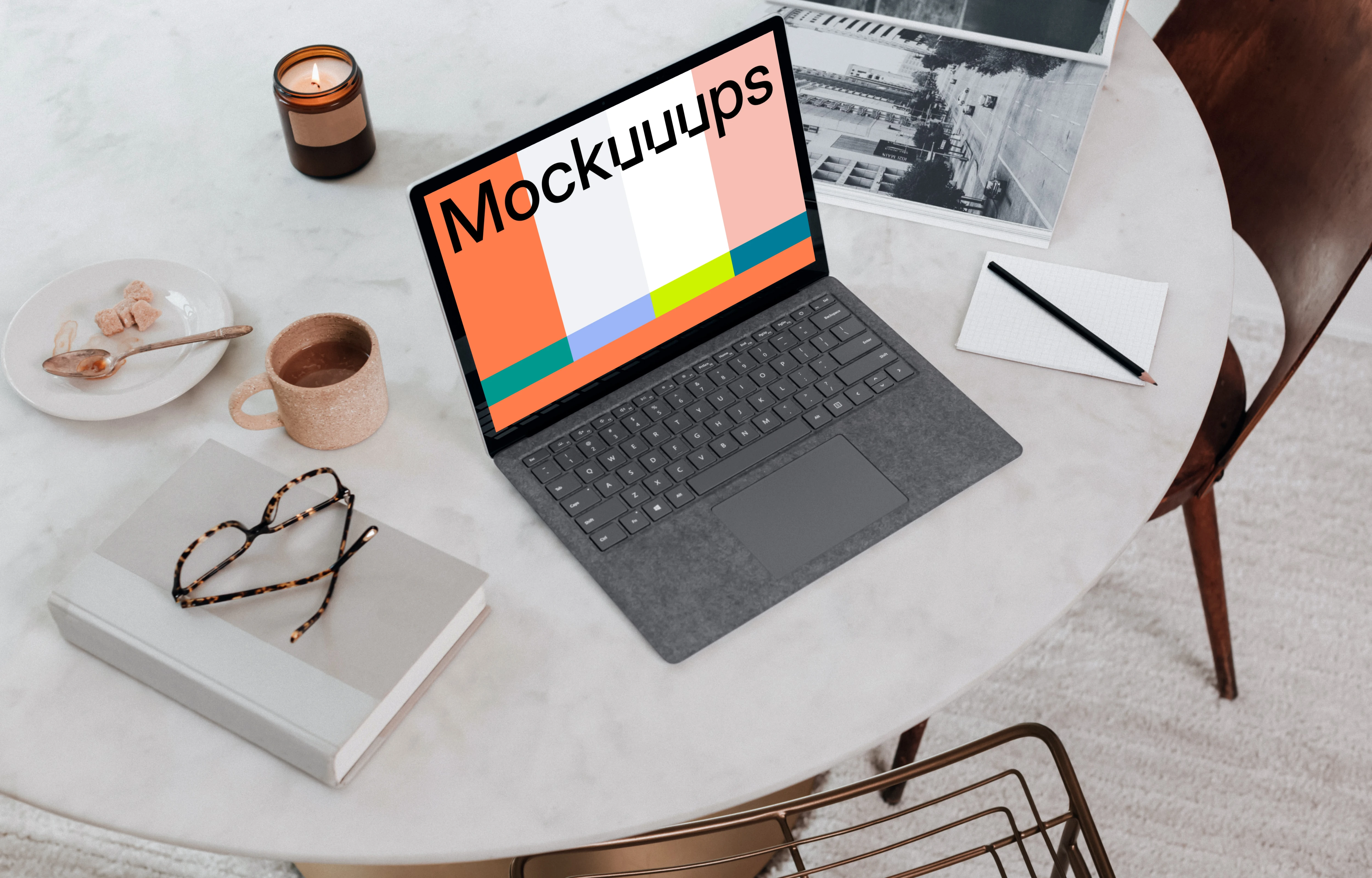 Microsoft Surface Laptop mockup on the table