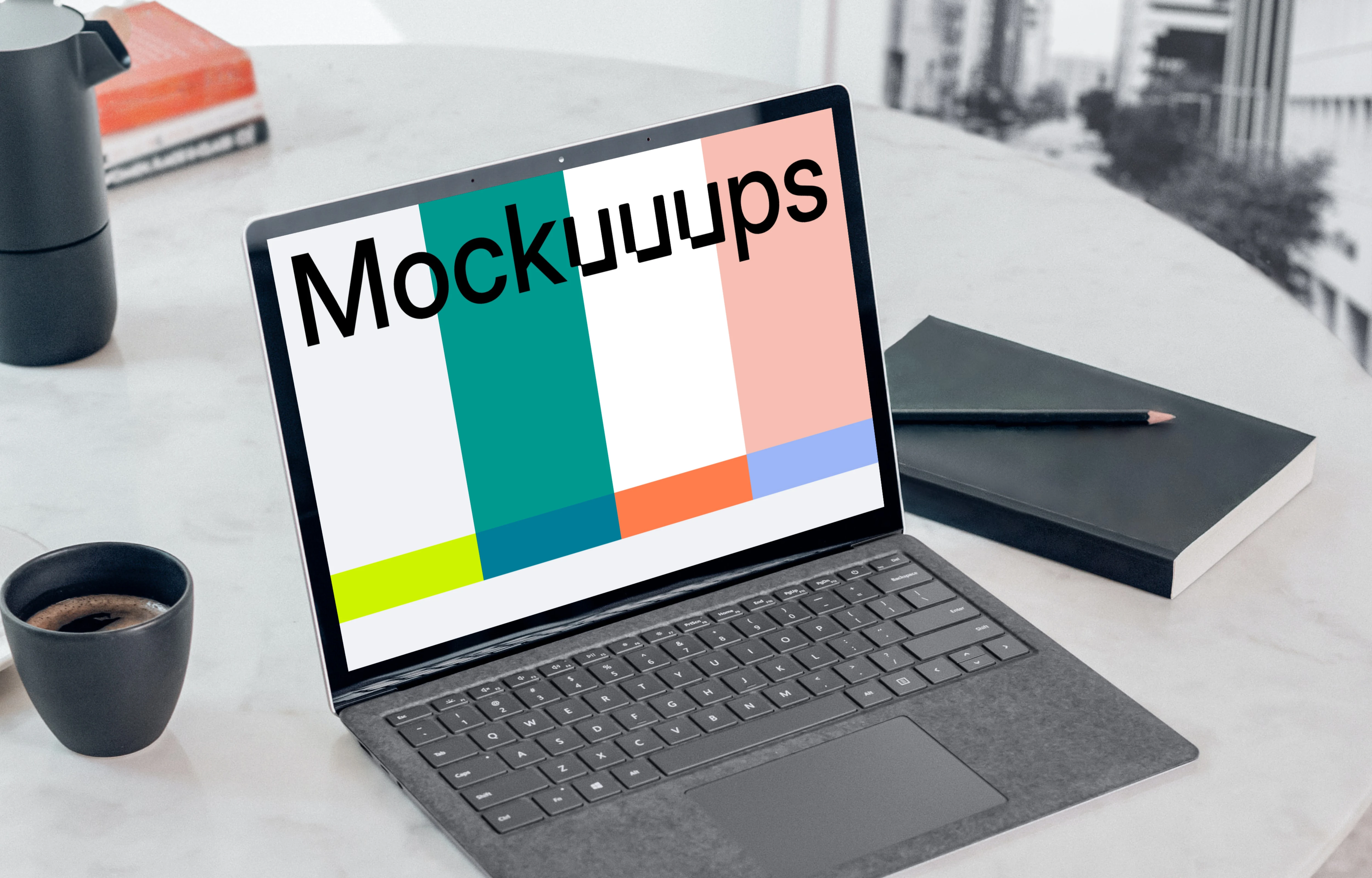 Microsoft Surface Laptop mockup on the white table