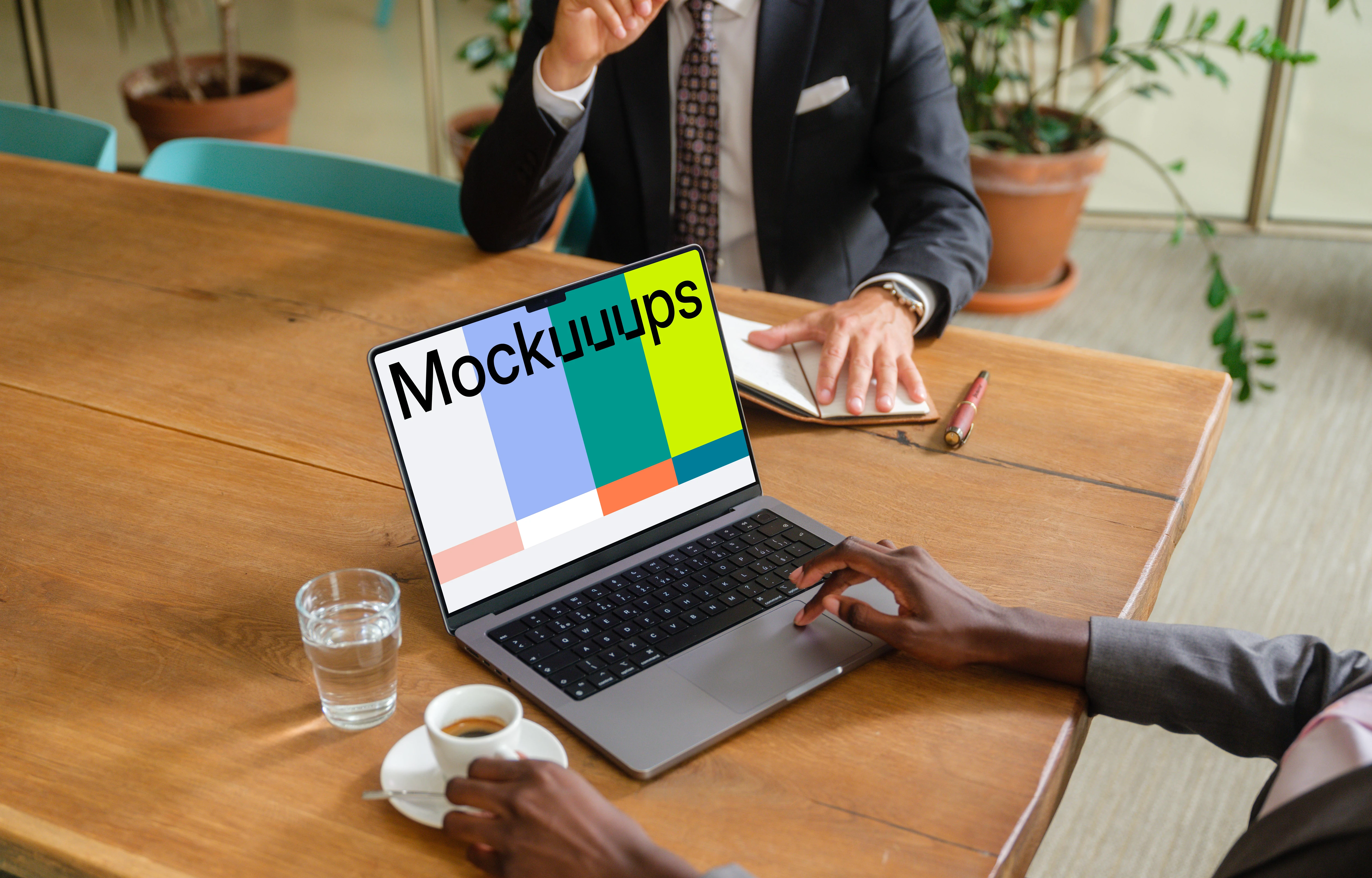 Business meeting and MacBook Pro 14 mockup
