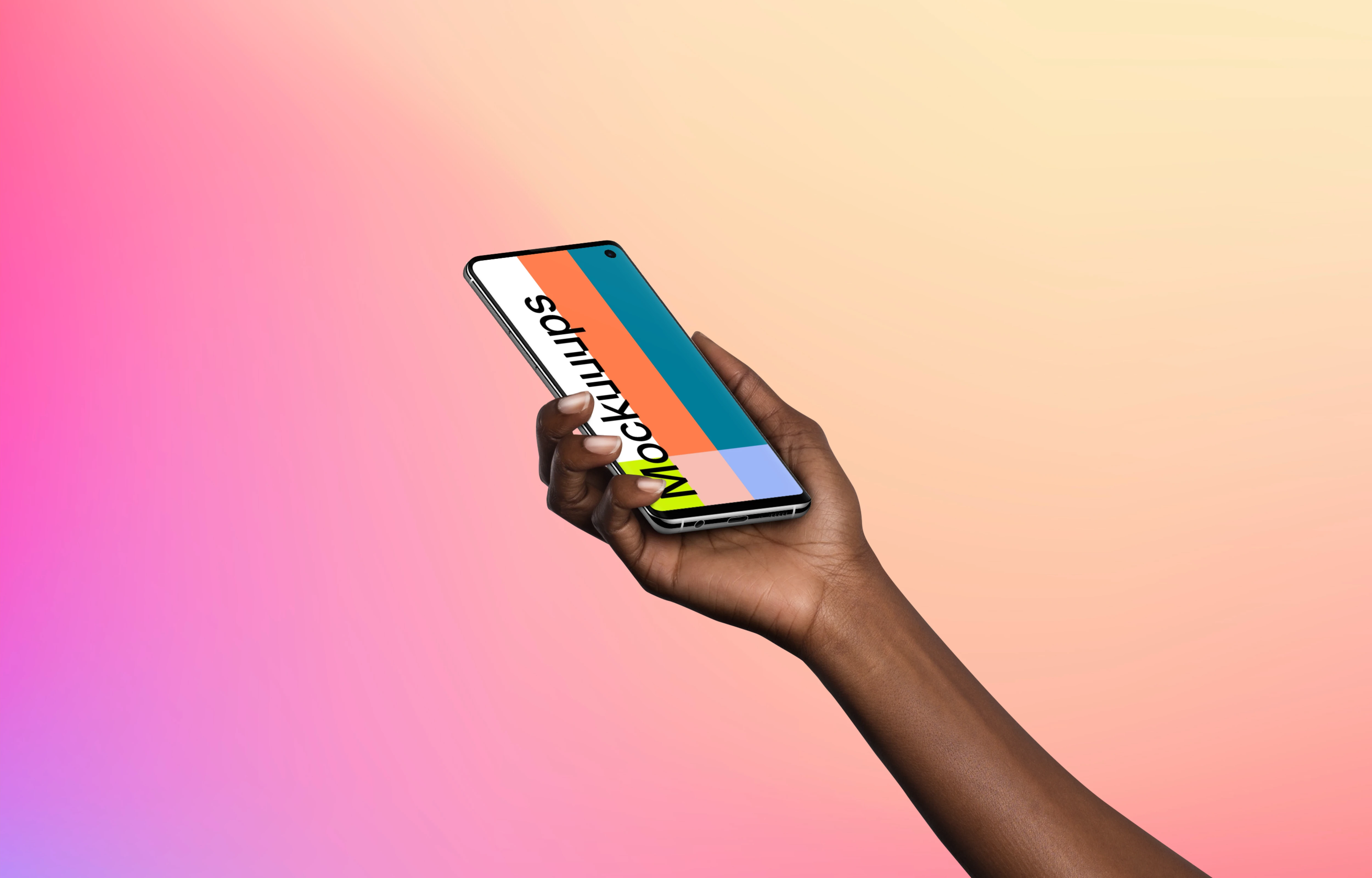 Woman holding Samsung Galaxy S10 mockup (Perspective - Gradient 2)