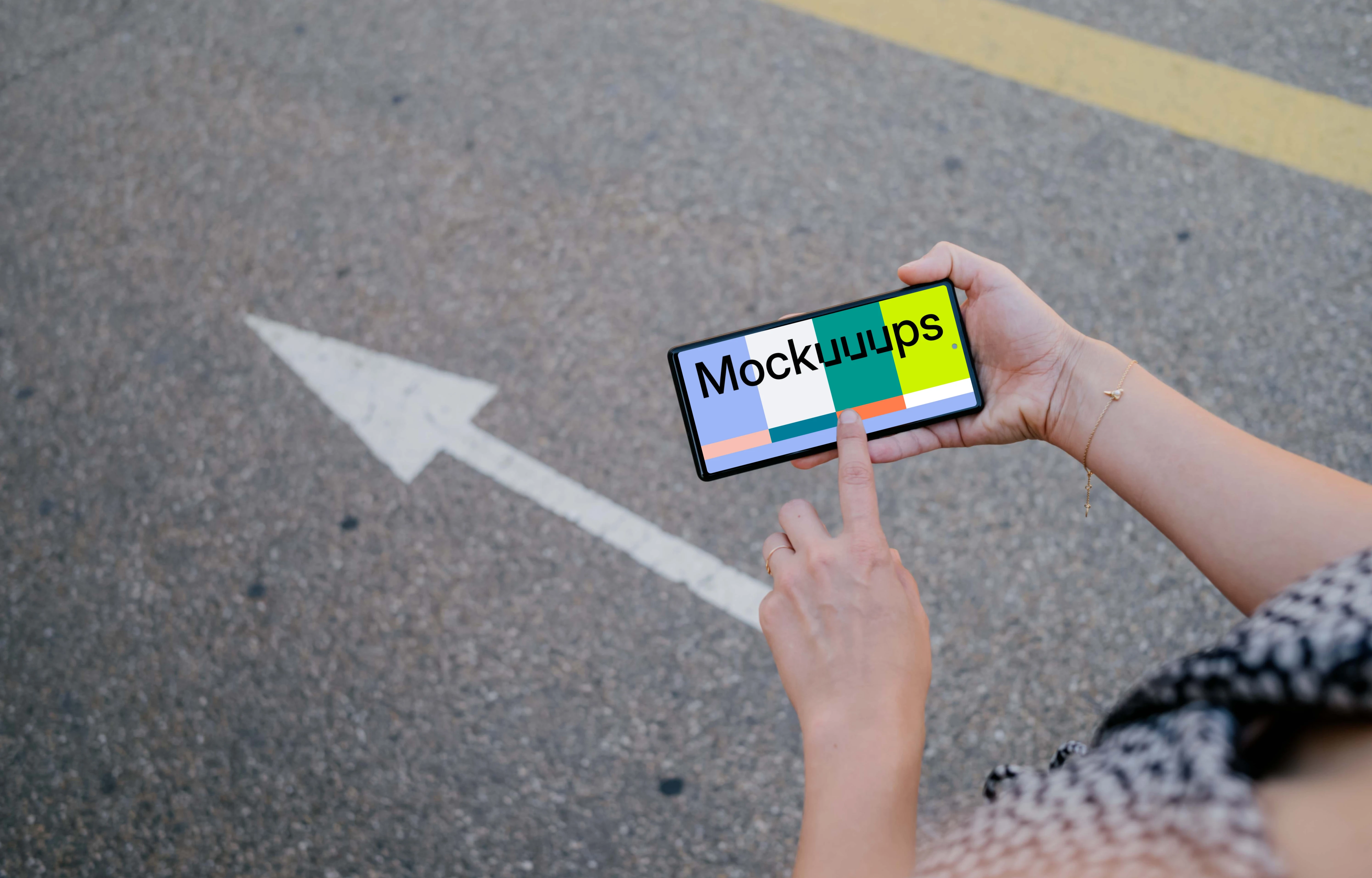 Woman hand pointing on a Google Pixel 6 mockup