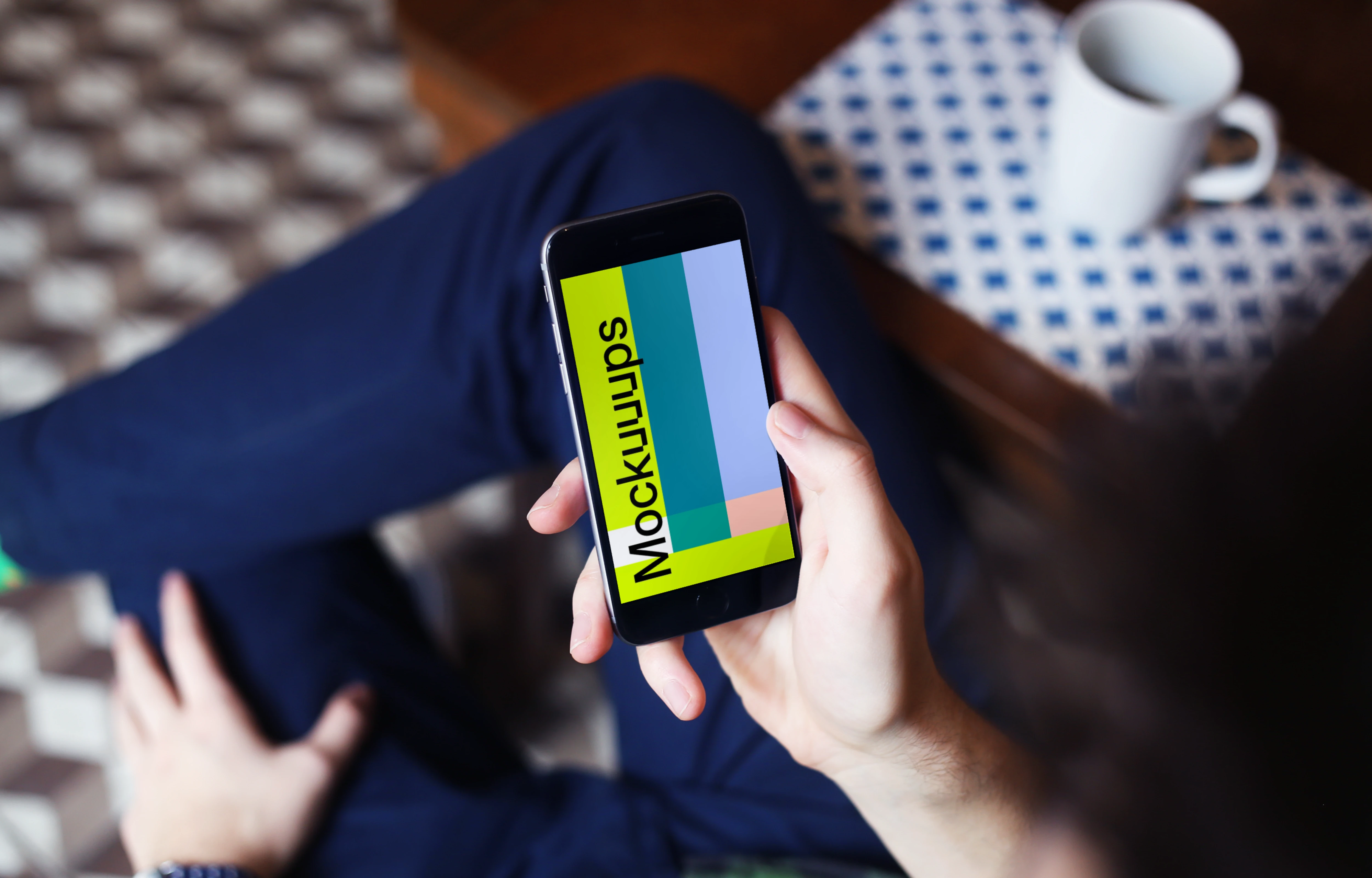 Sitting and reading article on iPhone 6 mockup