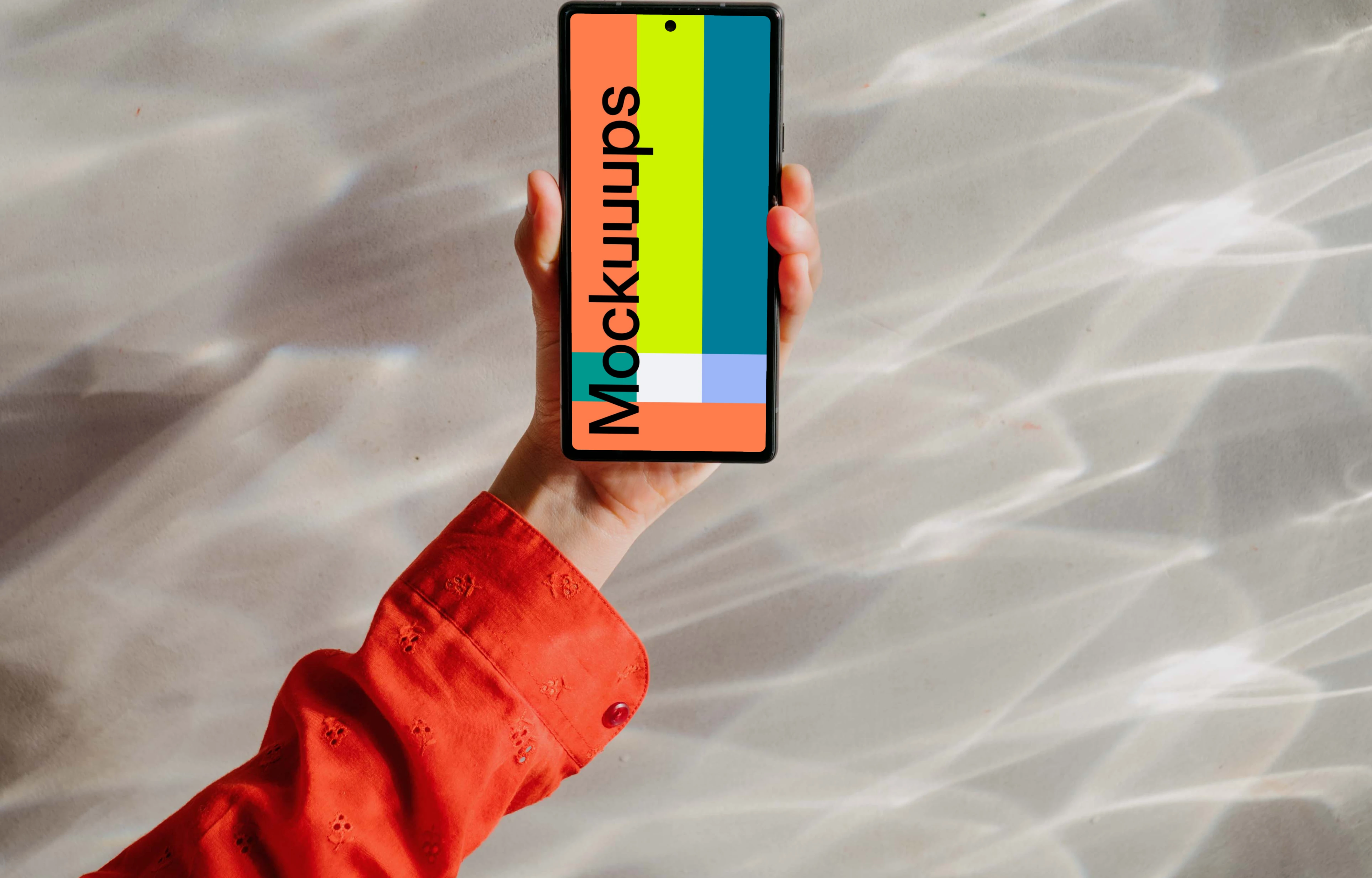 Google Pixel 6 mockup held by a user against a bright background
