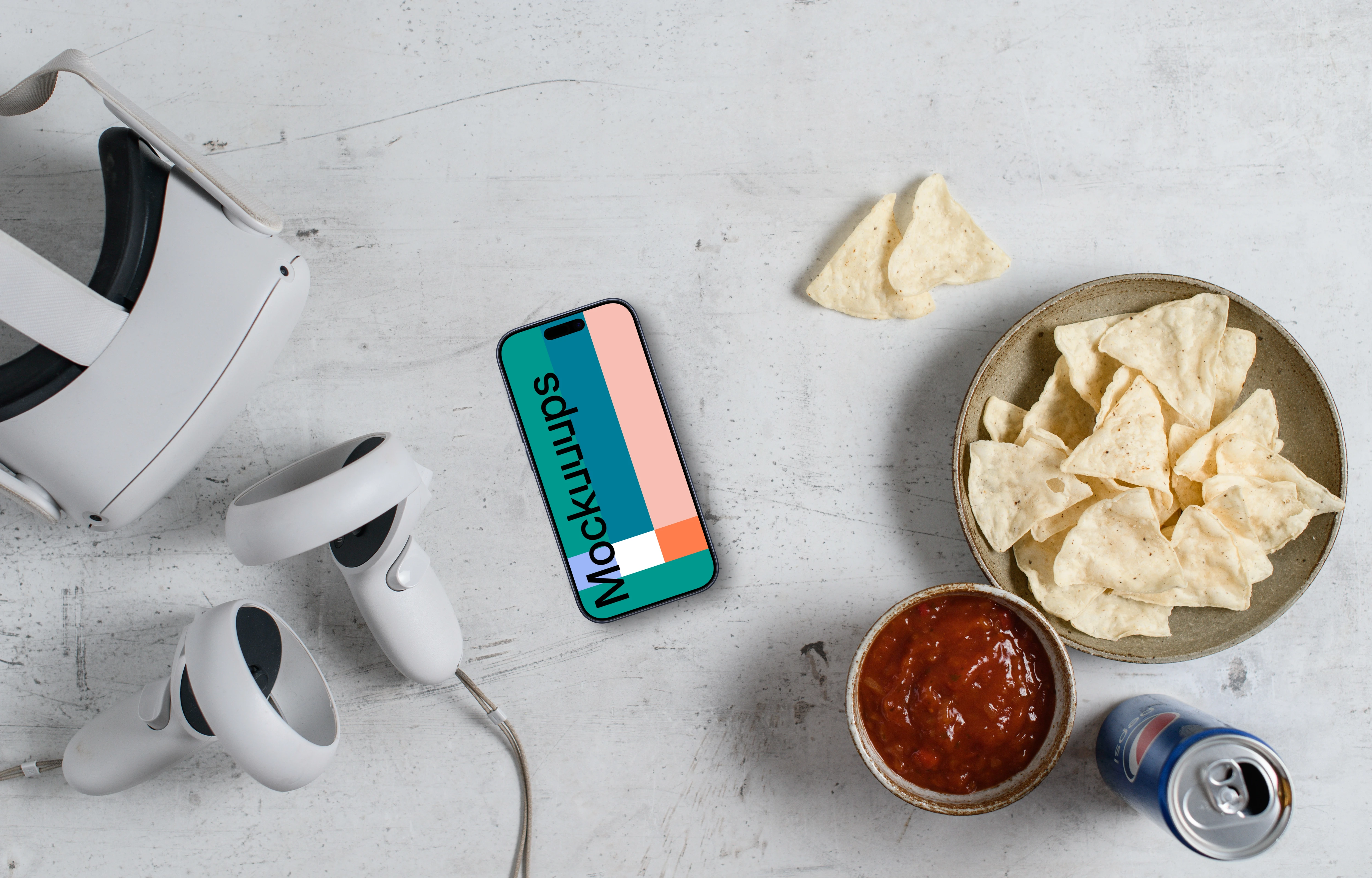 Phone mockup with leisure gaming setup