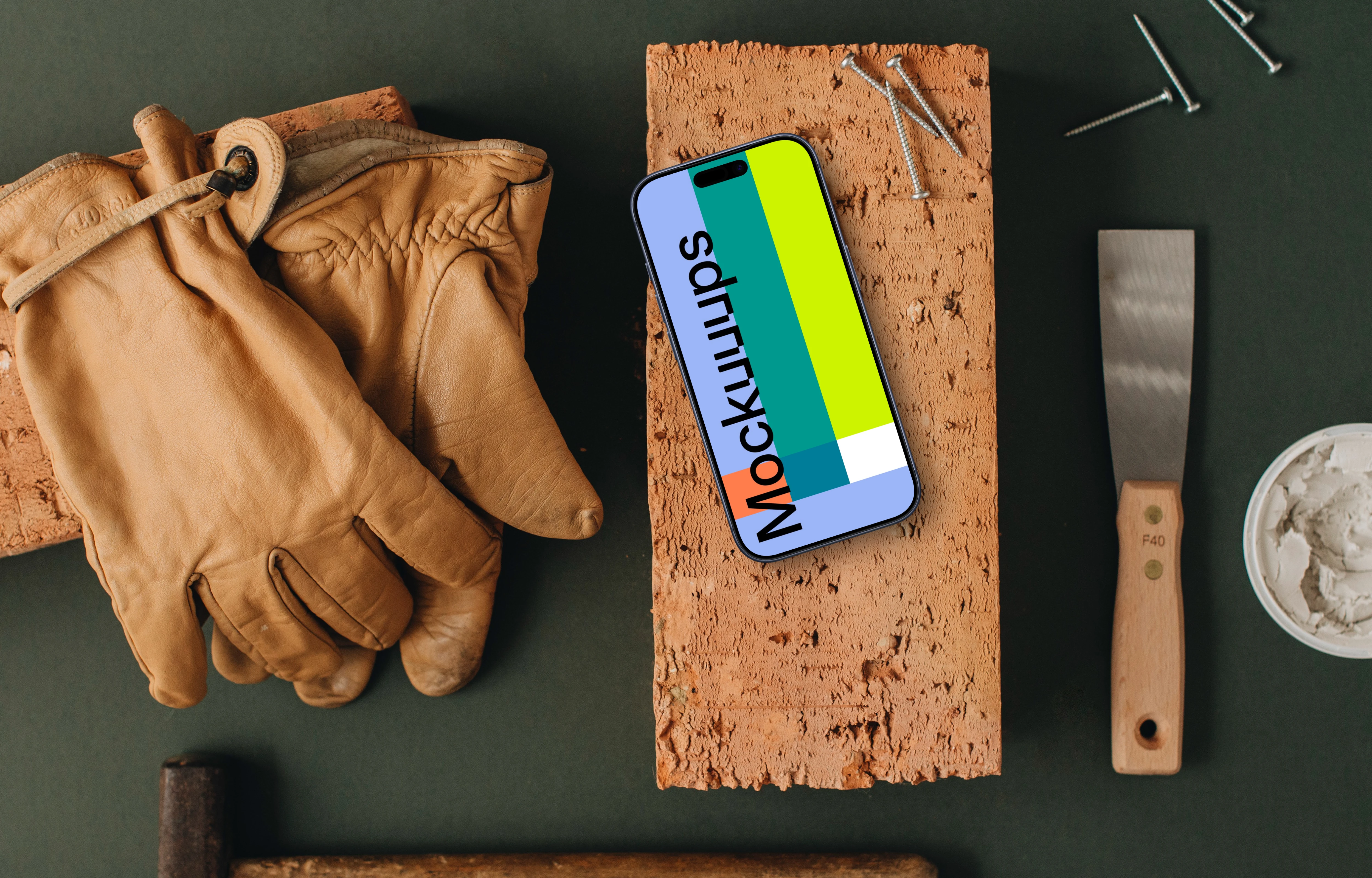 Phone mockup with workshop supplies