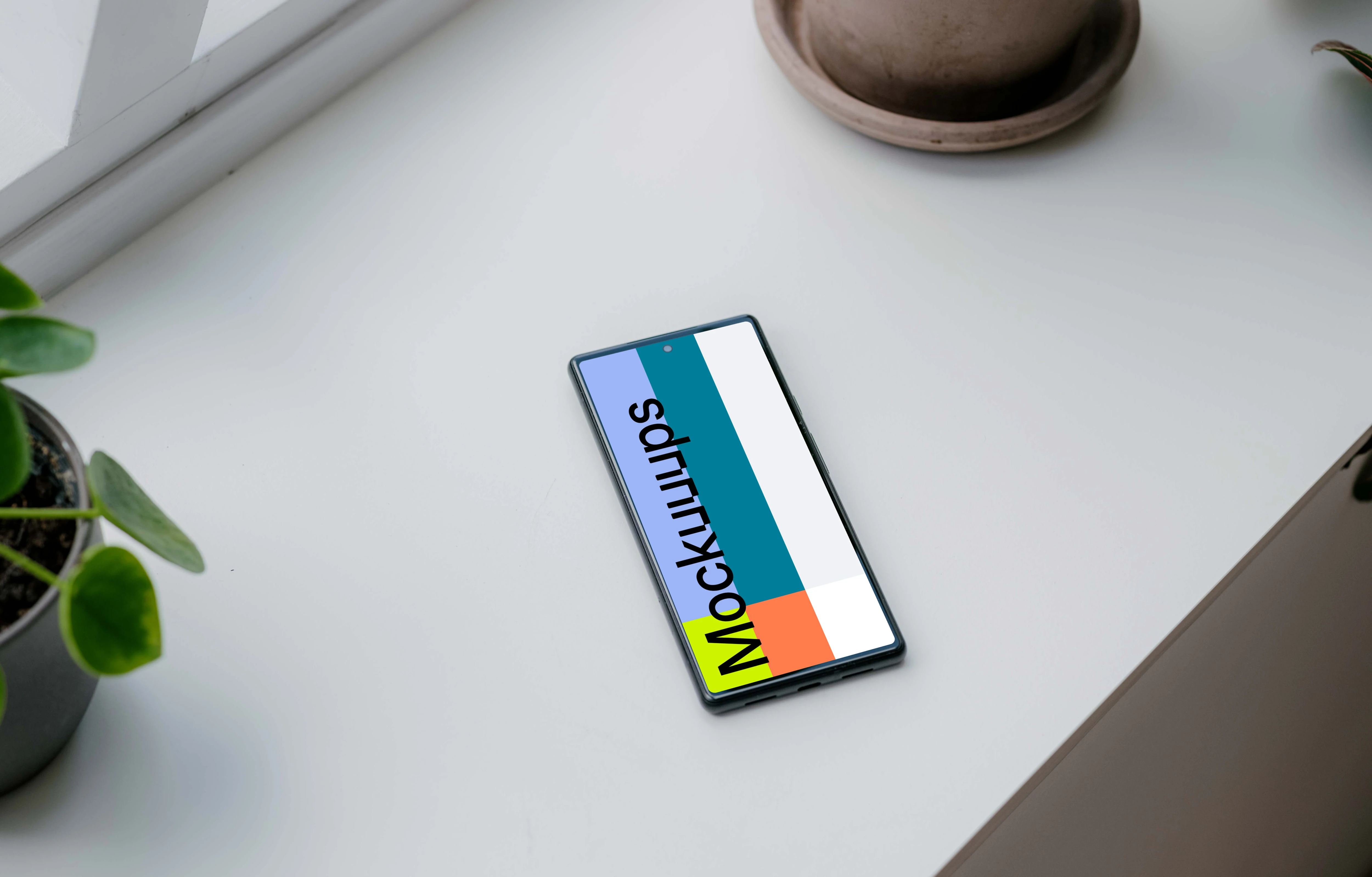 Pixel 6 mockup placed by a window