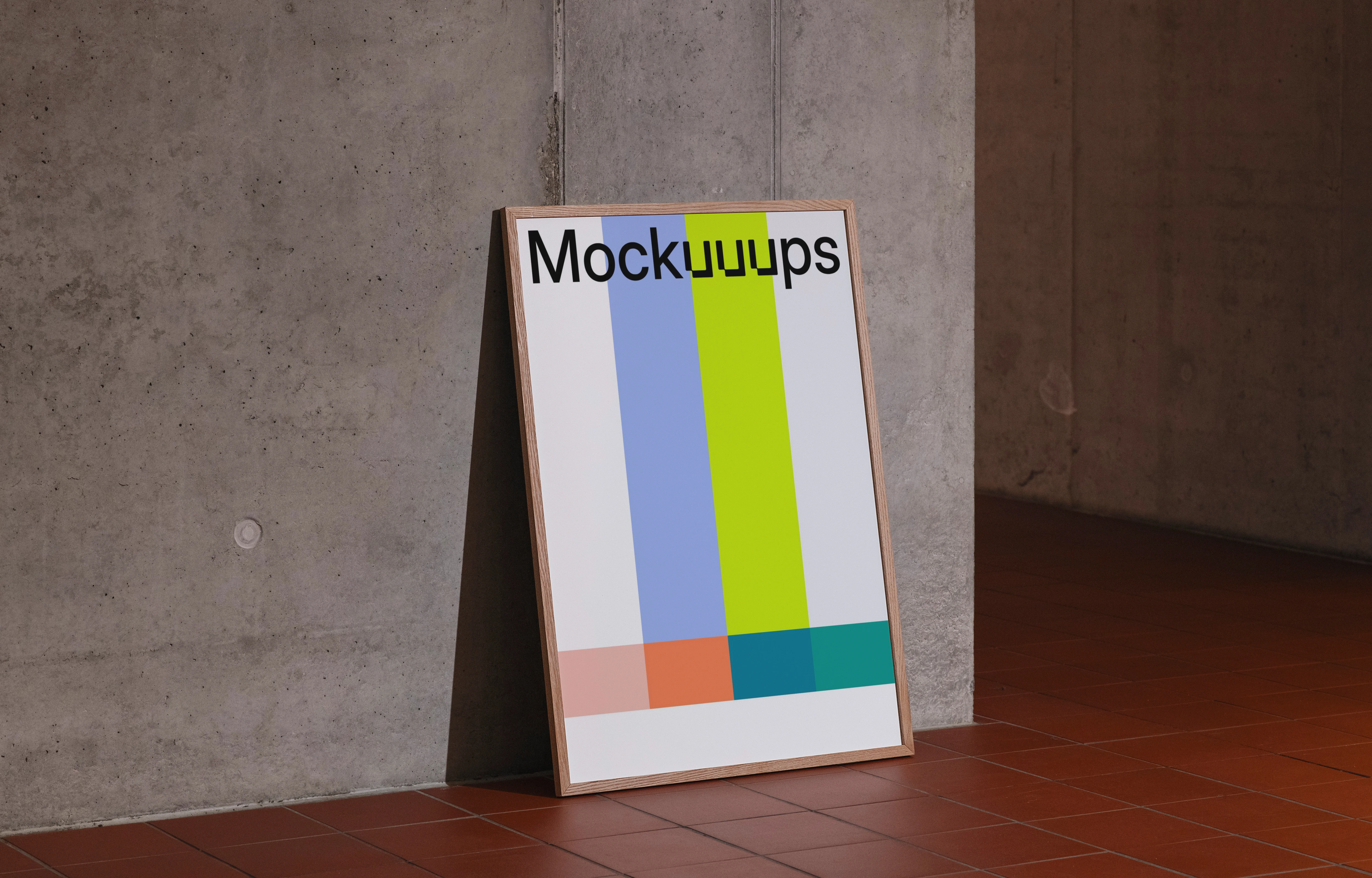 Poster mockup leaning against a concrete wall