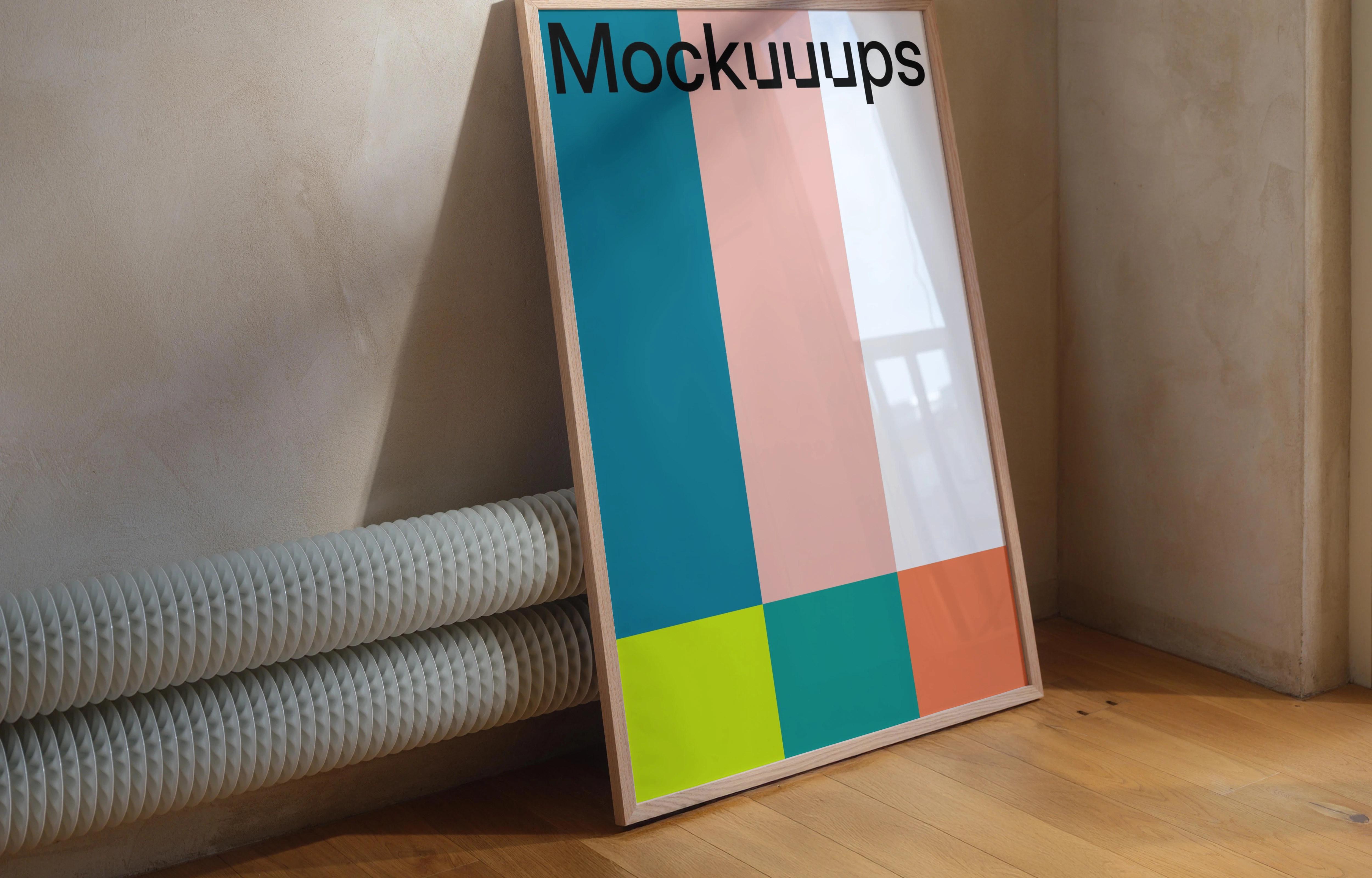 Poster mockup leaning against a textured wall