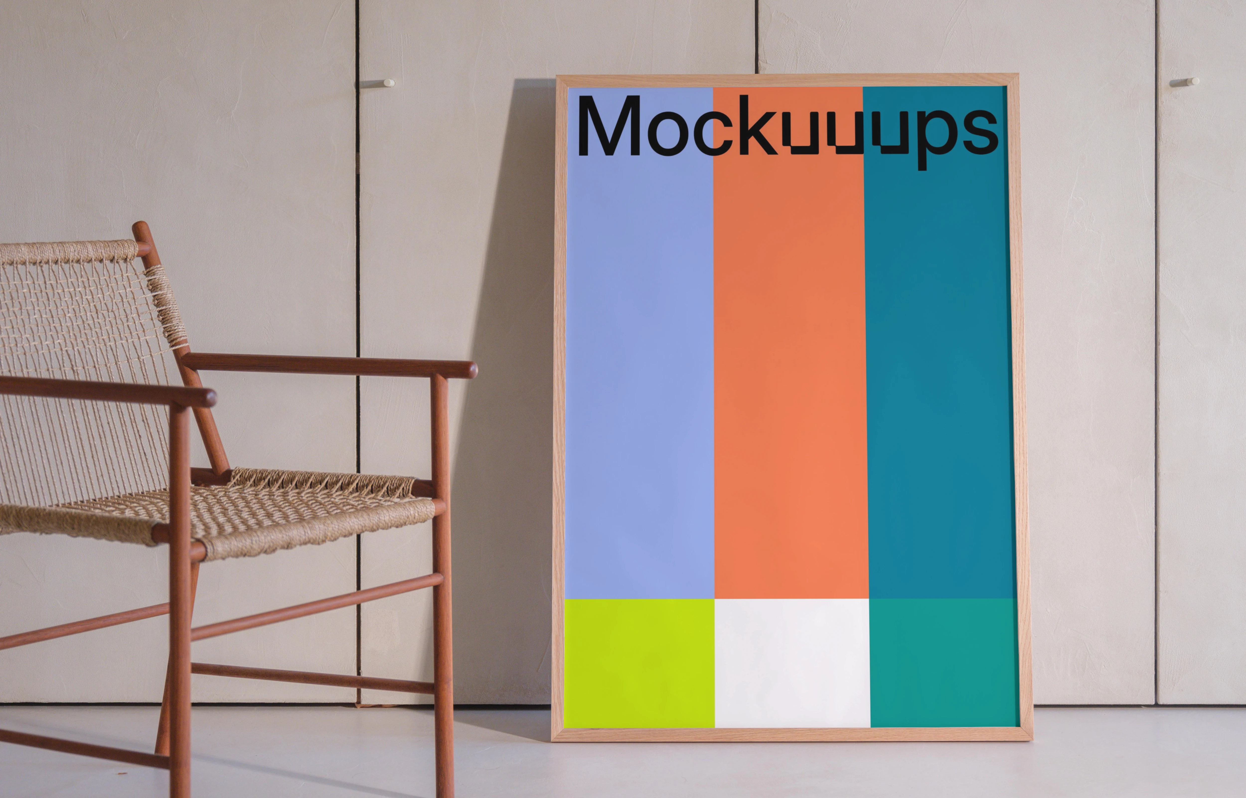 Poster mockup with wooden frame in a cozy room