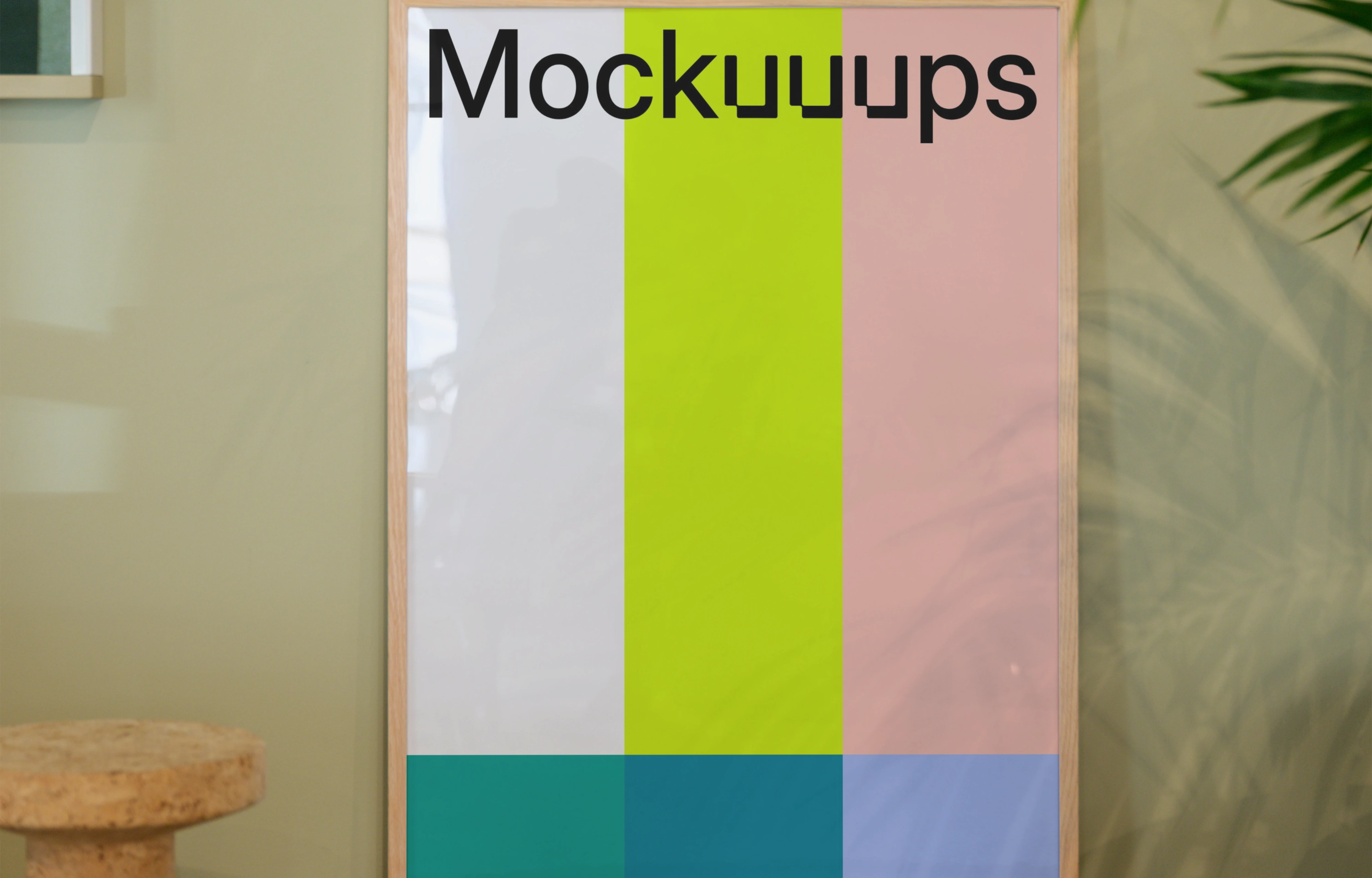 Poster mockup with wooden frame in cozy interior